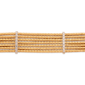 Vintage Substantial 18k Yellow & White Gold Diamond Glamorous Wire Bracelet 6.5"