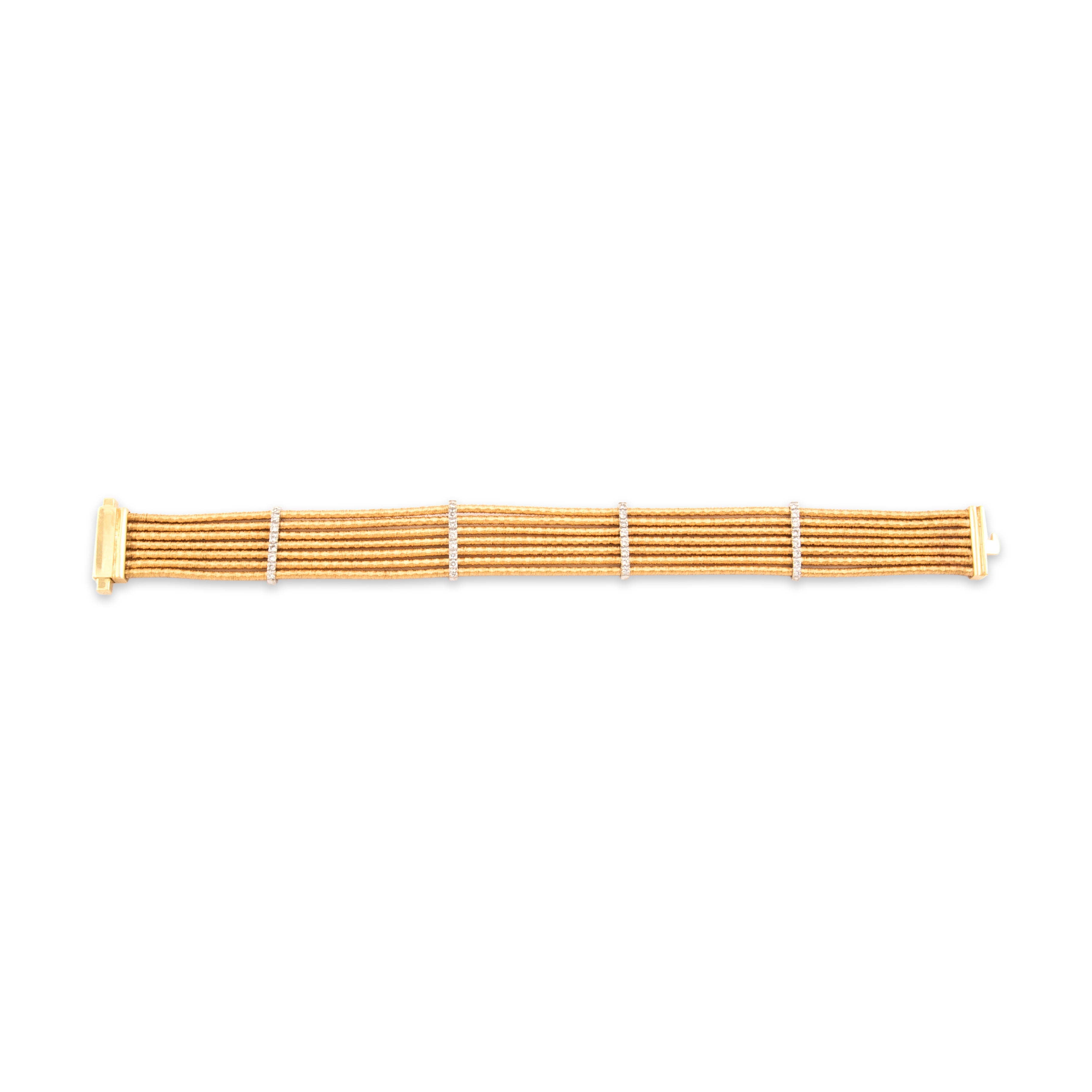 Vintage Substantial 18k Yellow & White Gold Diamond Glamorous Wrapped Wire Station Bracelet - Overall view