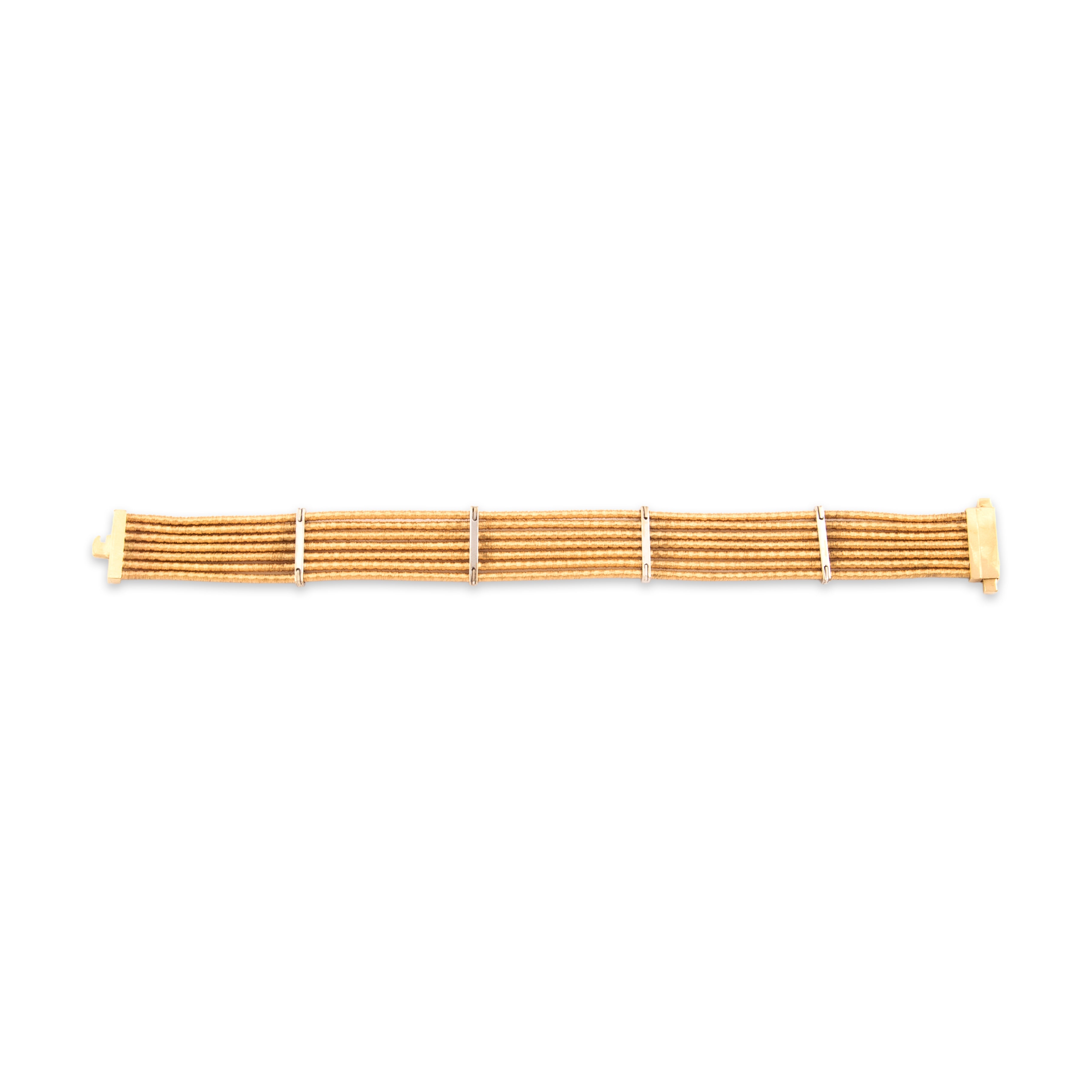 Vintage Substantial 18k Yellow & White Gold Diamond Glamorous Wrapped Wire Station Bracelet - Back view