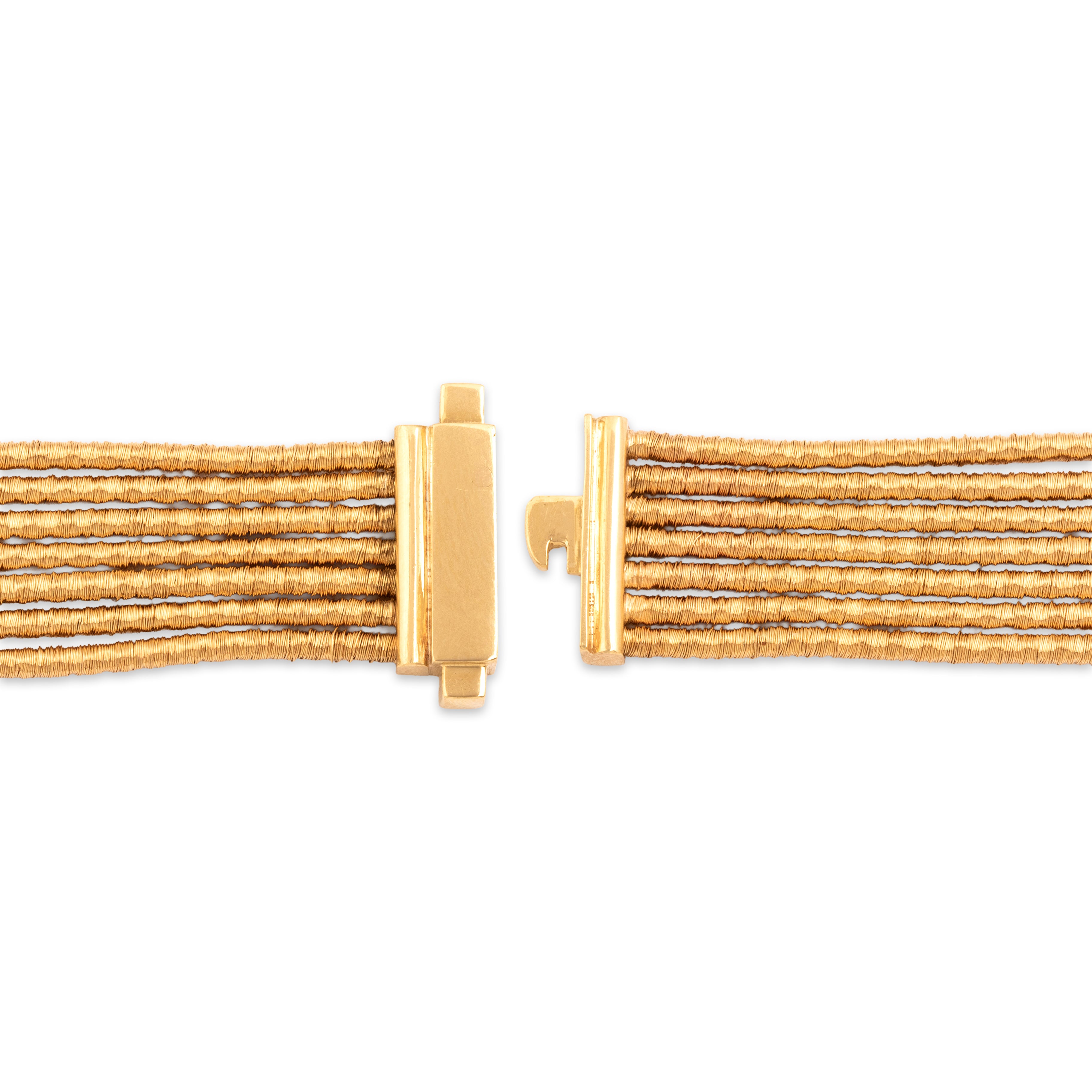 Vintage Substantial 18k Yellow & White Gold Diamond Glamorous Wrapped Wire Station Bracelet - clasp view