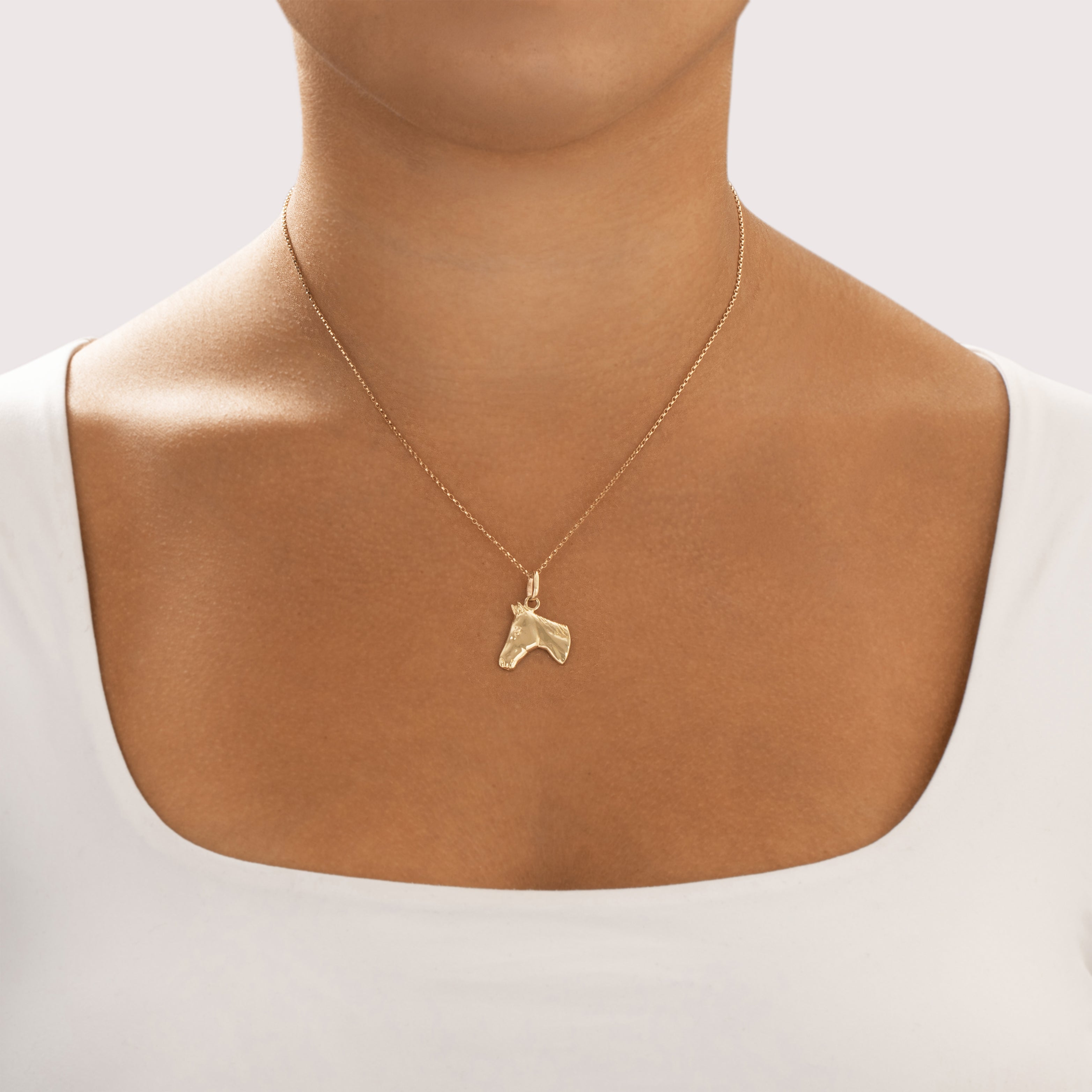 Vintage 14k Yellow Gold Gentle Horse Charm / Pendant - On model view