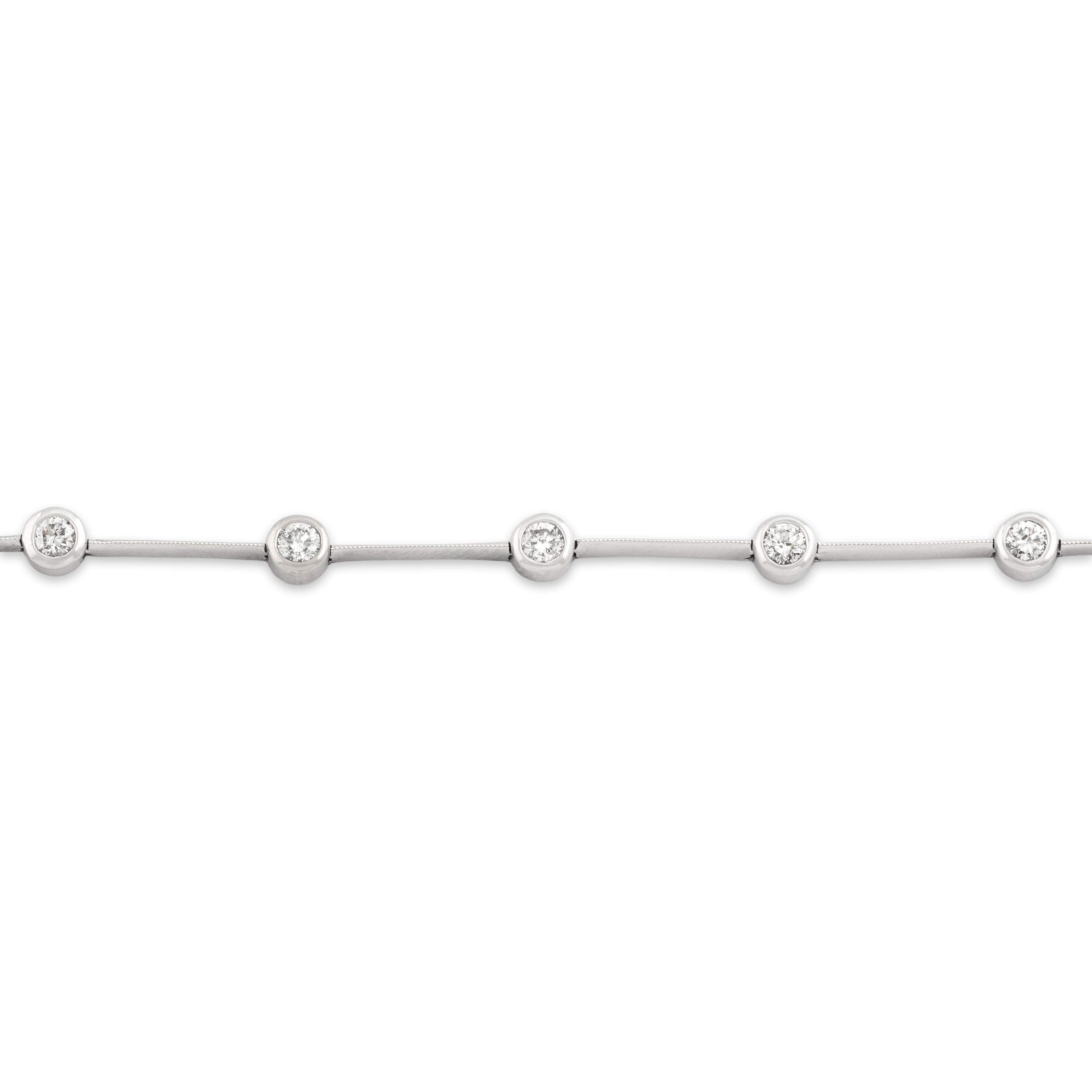 Vintage 14k White Gold .91cttw Diamond Bezel Station Bar Link Bracelet - Close-up view