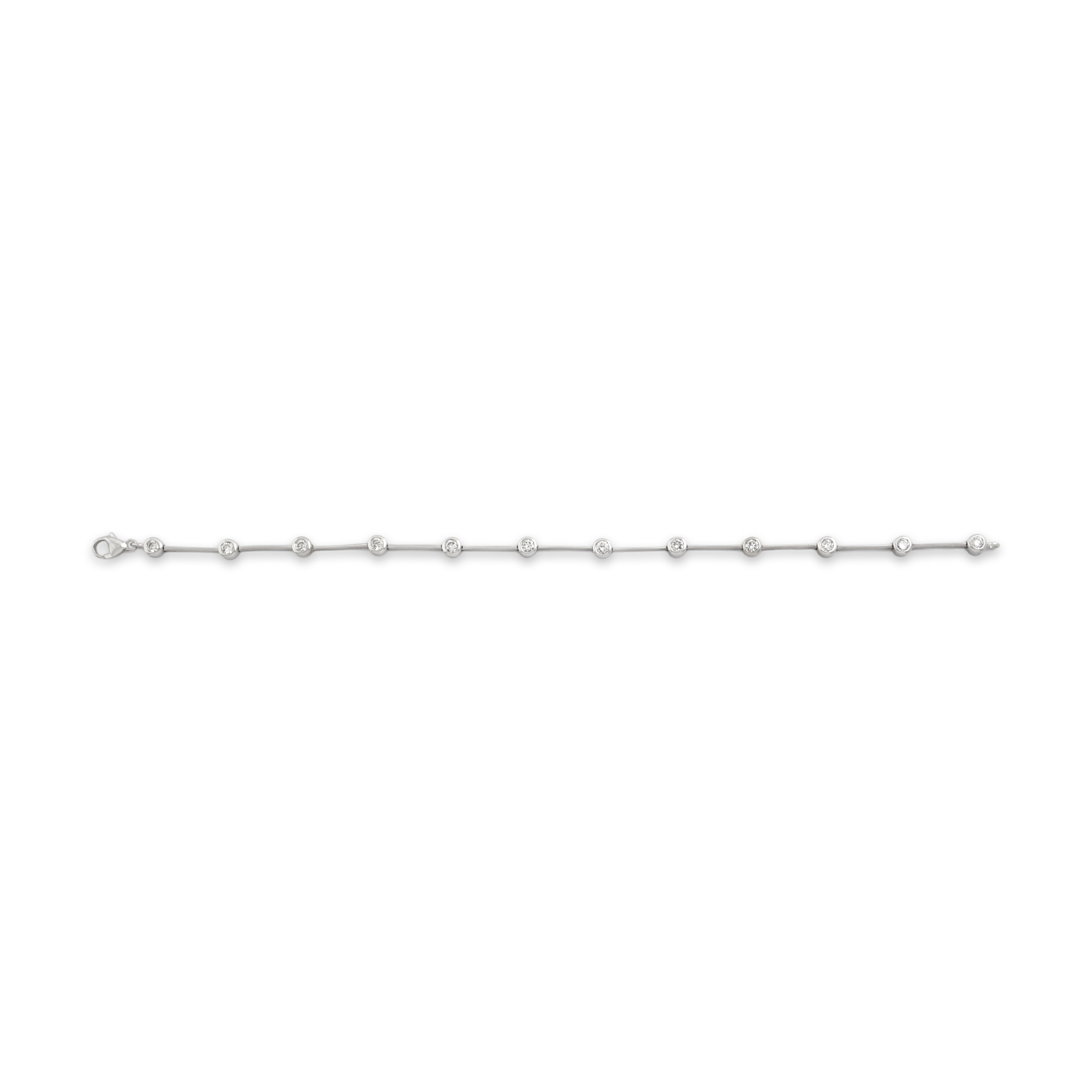 Vintage 14k White Gold .91cttw Diamond Bezel Station Bar Link Bracelet - Overall view