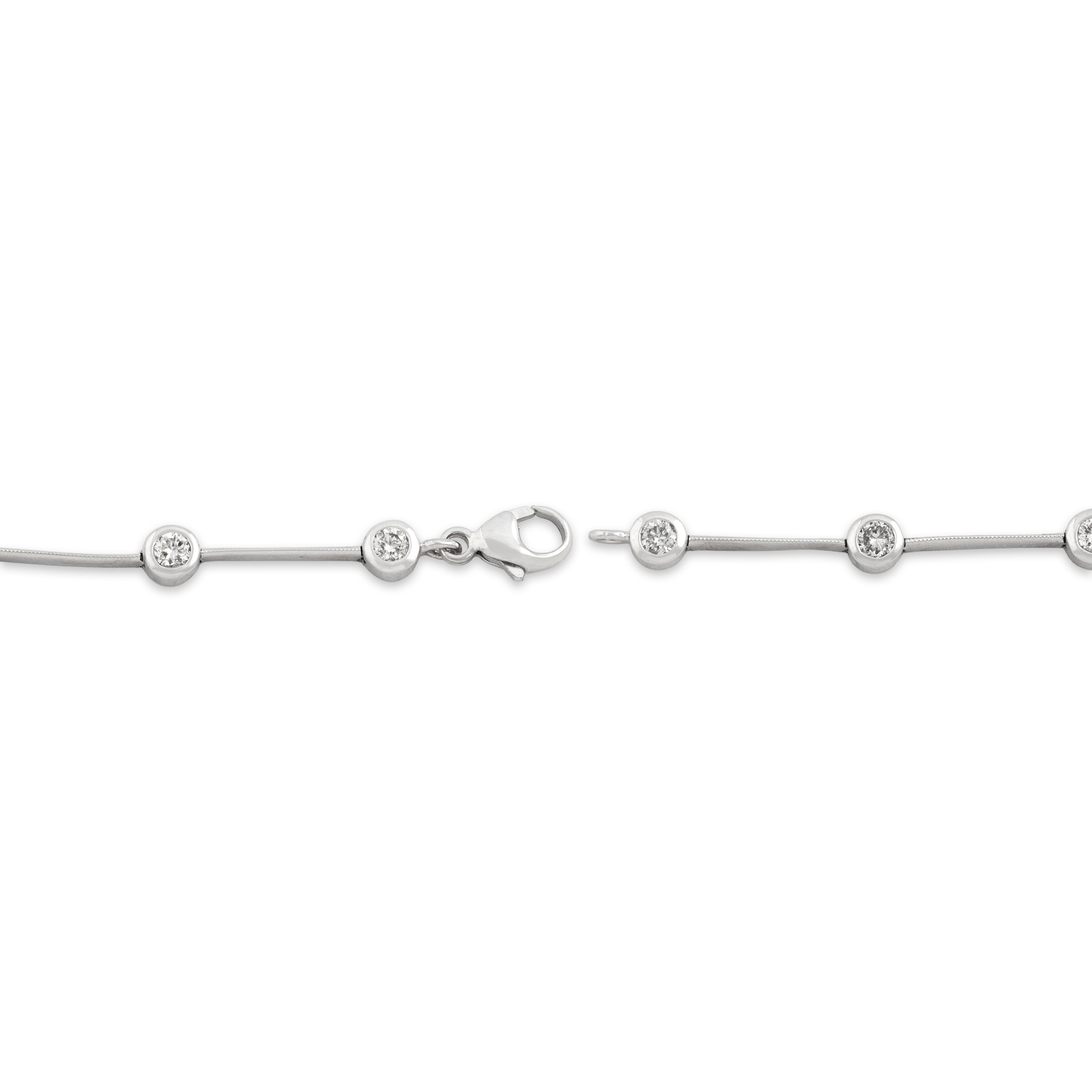 Vintage 14k White Gold .91cttw Diamond Bezel Station Bar Link Bracelet - clasp view