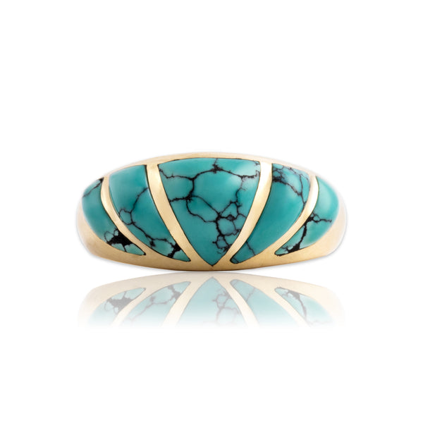 Estate Kabana 14k Yellow Gold Turquoise Sleek Geometric Inlay Band Ring 6.00