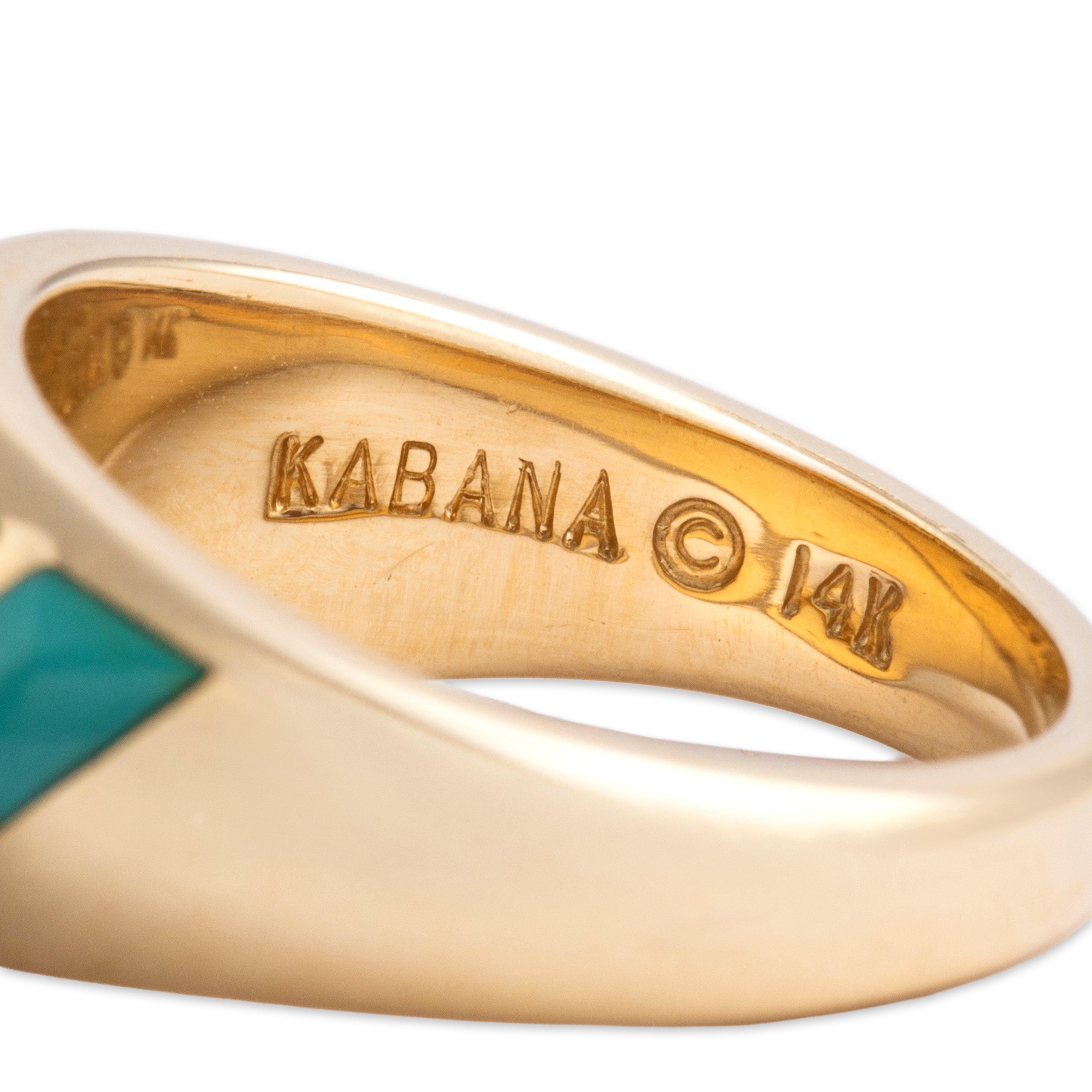 Estate Kabana 14k Yellow Gold Turquoise Sleek Banded Geometric Inlay Band Ring - Hallmark view