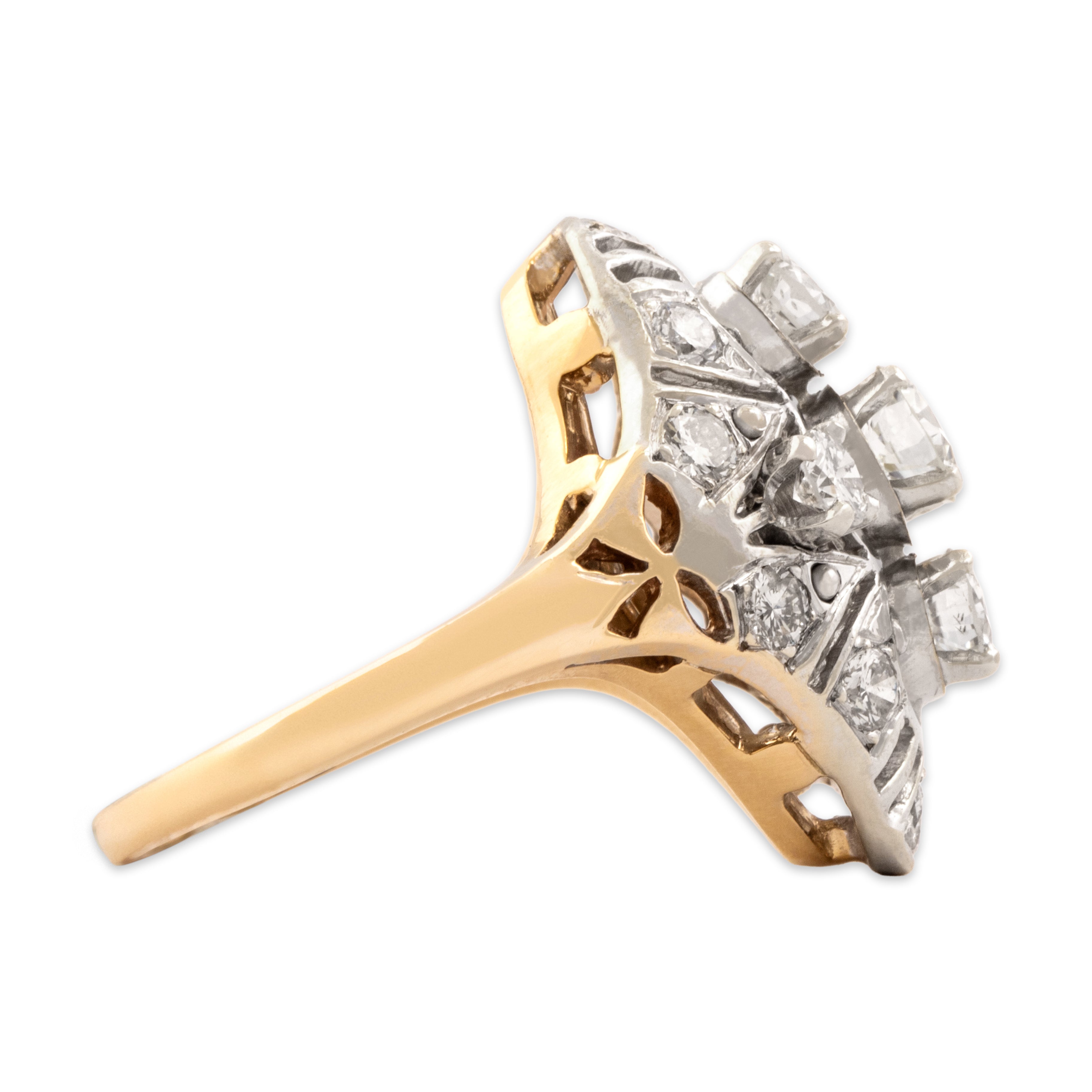 Vintage 14k Yellow & White Gold 1.69cttw Old European Cut Diamond Shield Ring 6.50