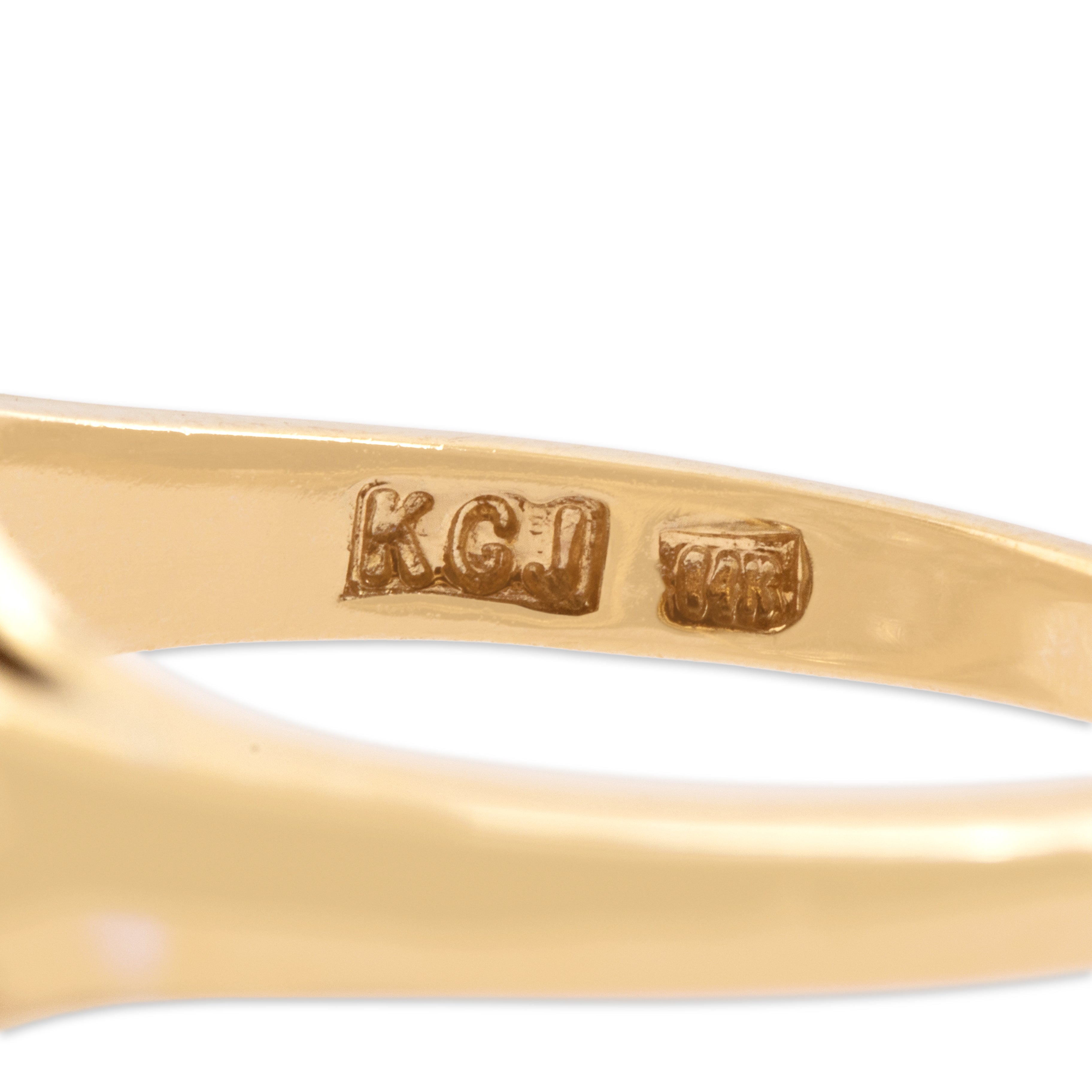 Vintage 14k Yellow & White Gold 1.69cttw Old European Cut Diamond Sparkling Openwork Shield Ring - Hallmark view