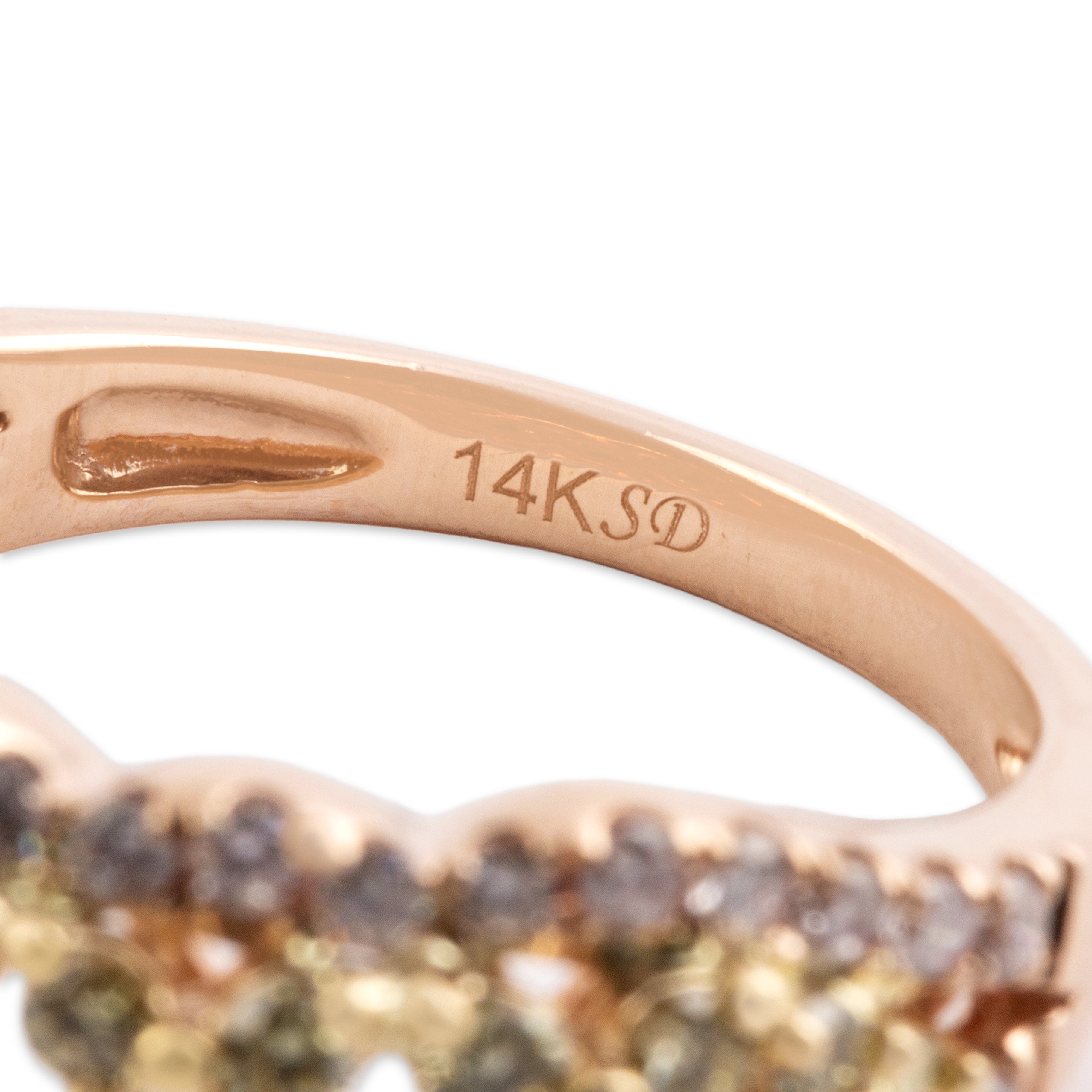 Estate 14k Rose Gold Yellow Diamond White Diamond Dazzling X Scallop Border Band Ring - Hallmark view