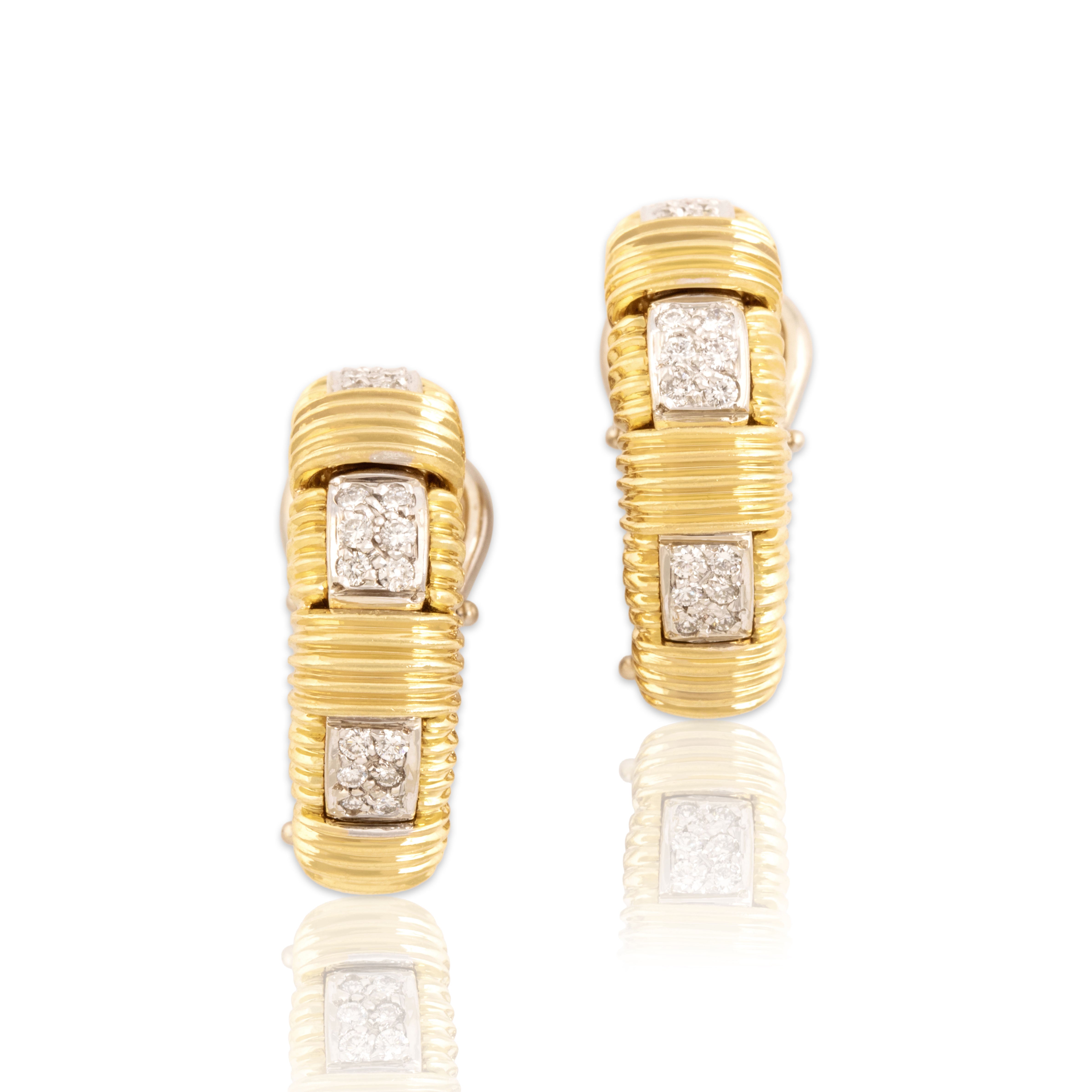 Estate Roberto Coin Heavy 18k Yellow & White Gold Diamond Convertible Earrings