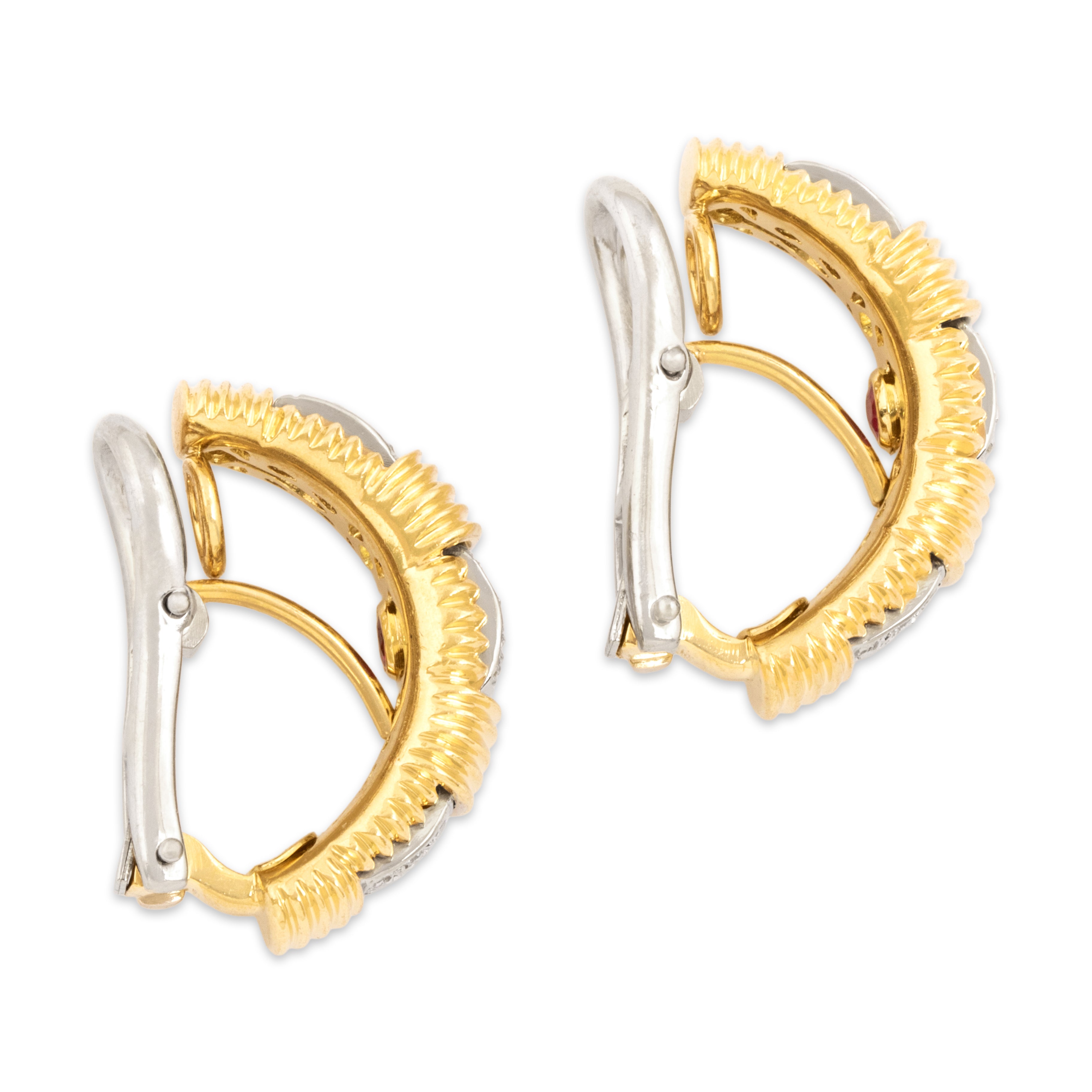 Estate Roberto Coin Heavy 18k Yellow & White Gold Diamond Convertible Earrings