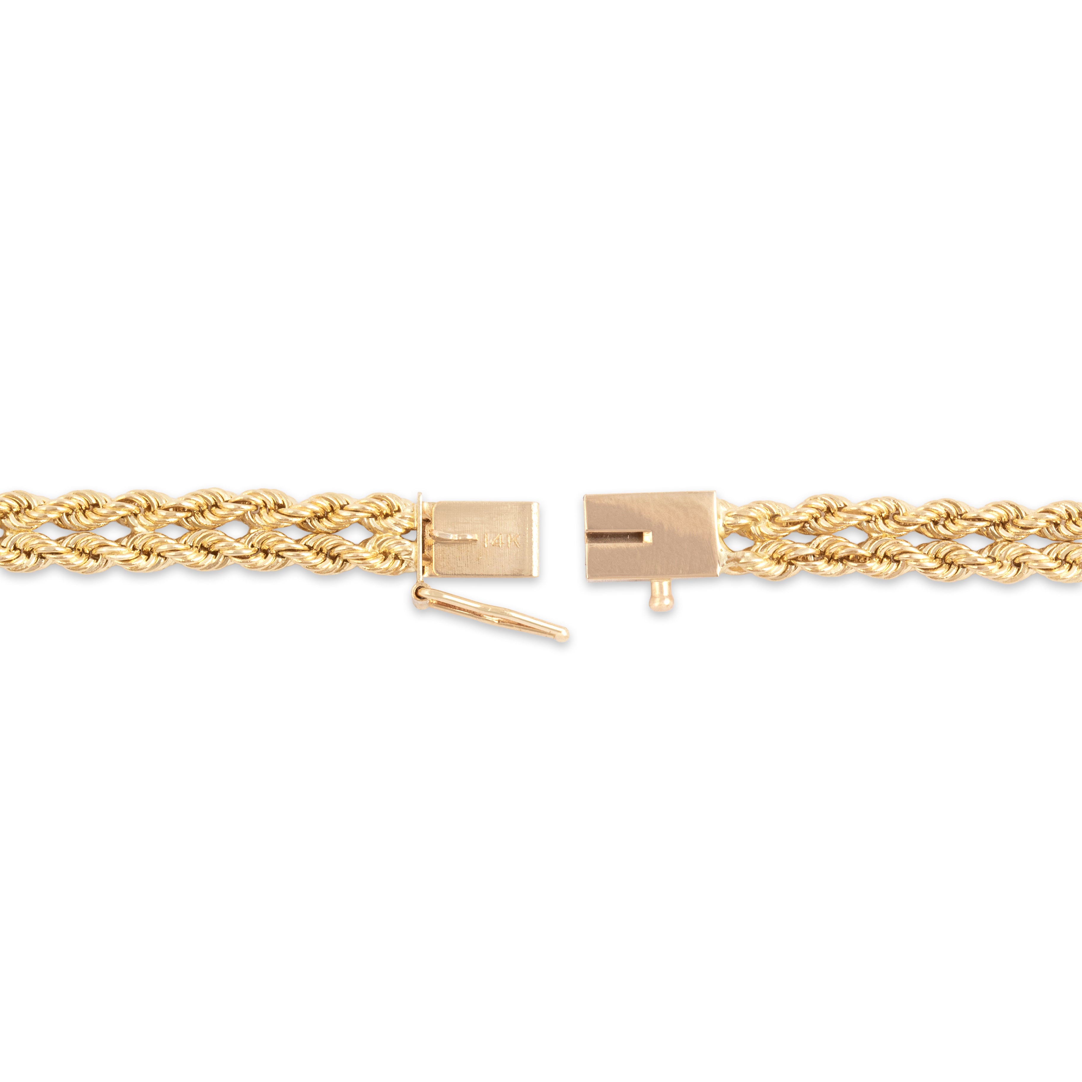 Vintage 14k Yellow Gold Glimmering Double Row Rope Bracelet - clasp view