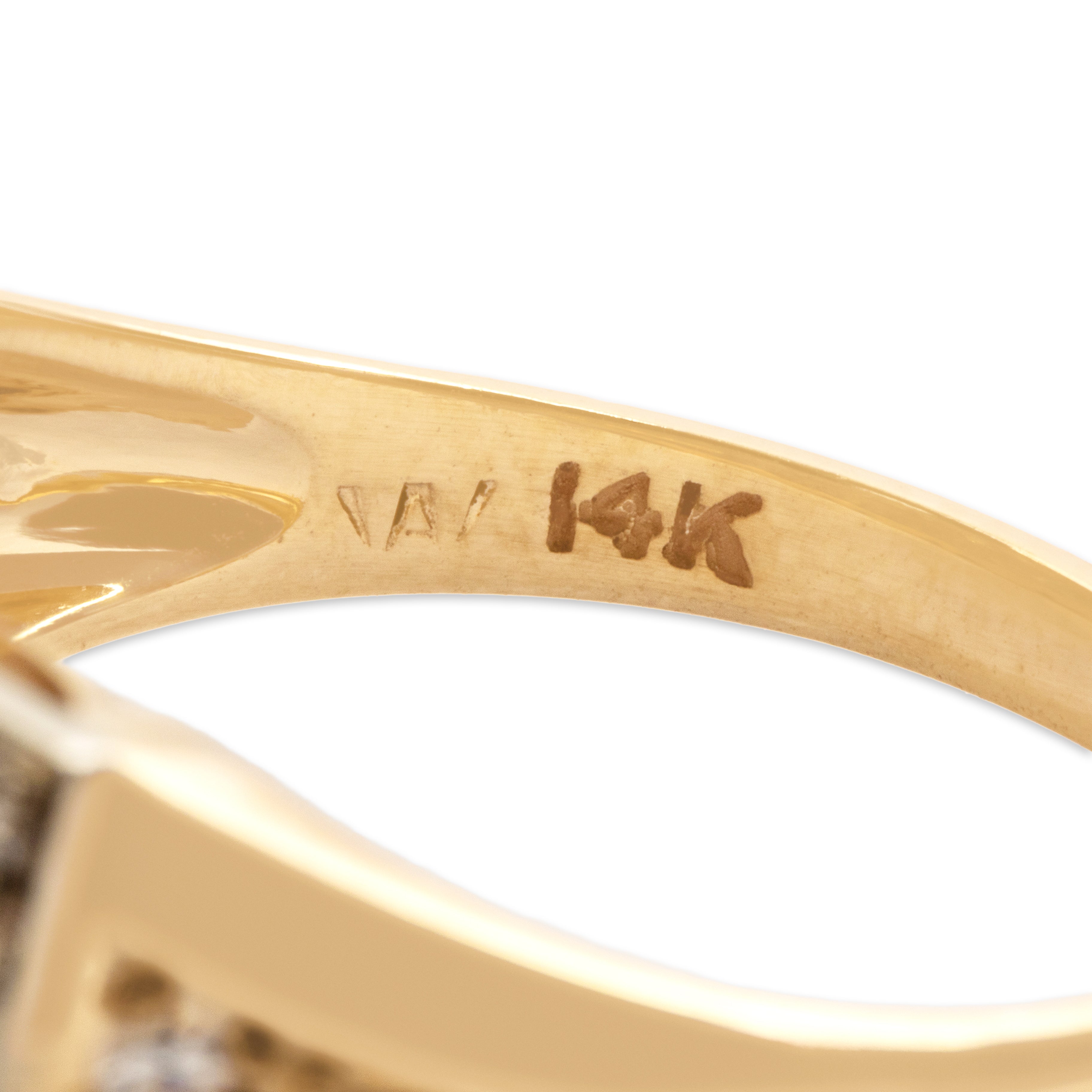 Vintage 14k Yellow & White Gold .89cttw Old European Cut Diamond Glittering Geometric Bar Ring - Hallmark view