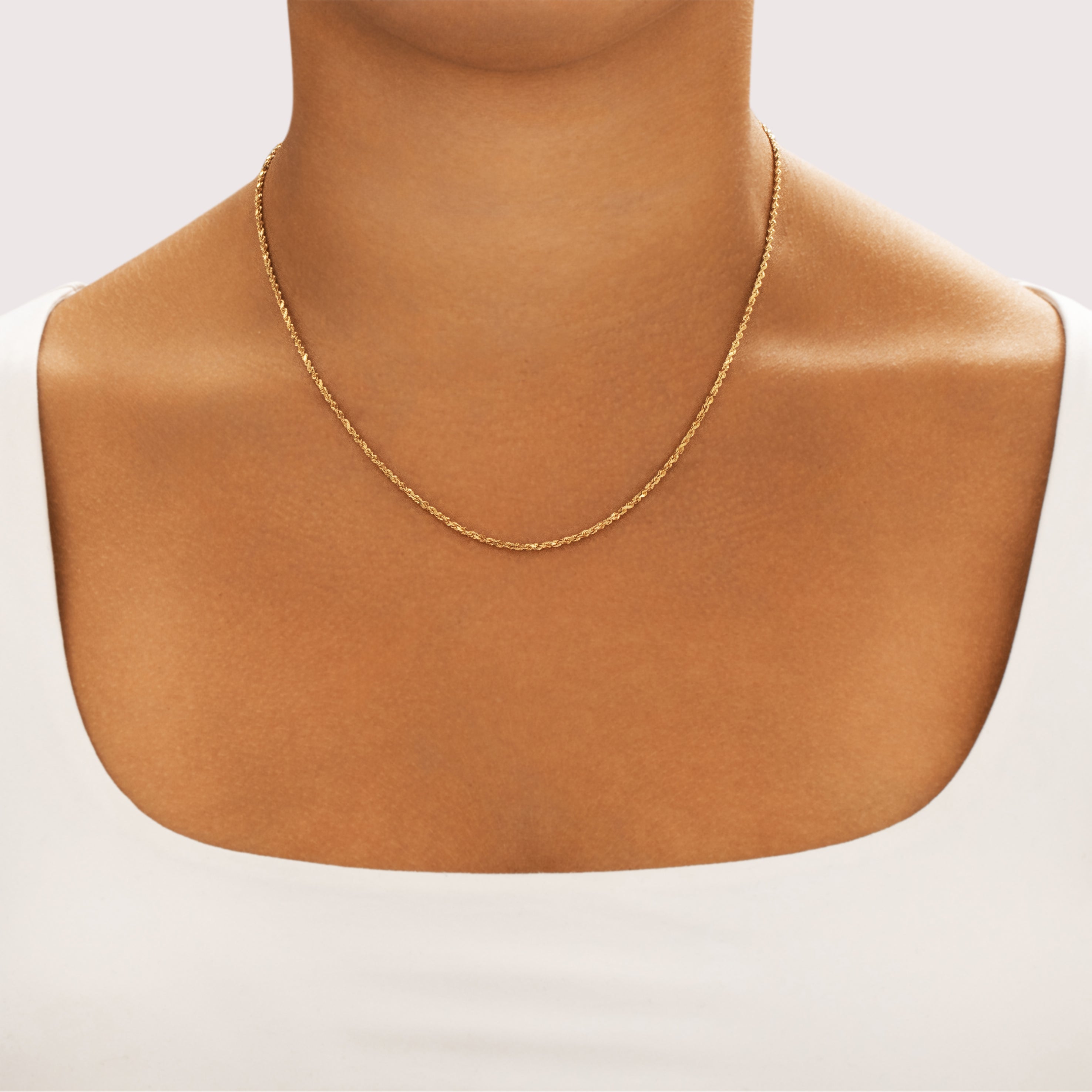 Vintage 14k Yellow Gold 1.8mm Glittering Rope Chain - On model view