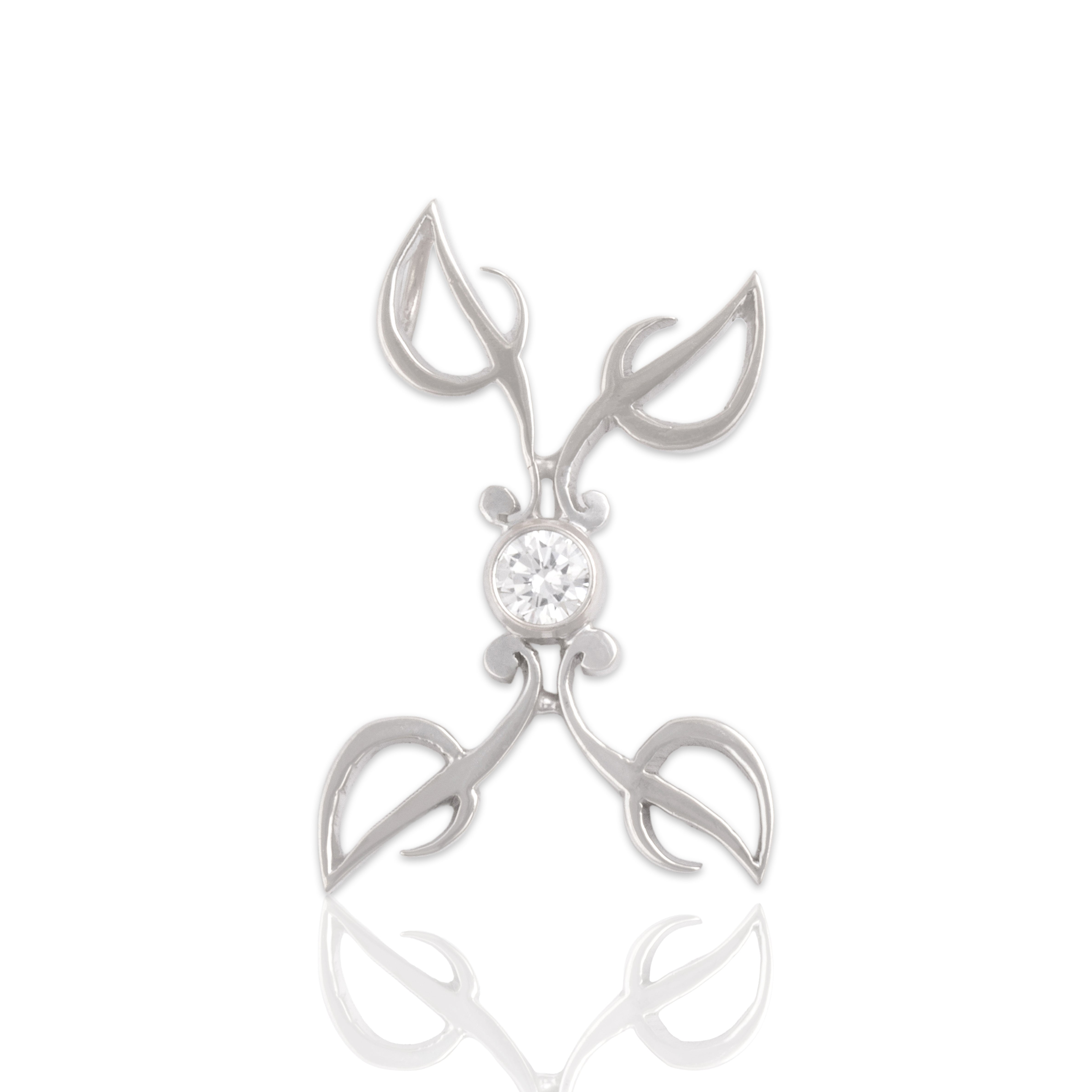 Vintage 14k White Gold Diamond Dynamic Tendril Bezel Pendant - Close-up view