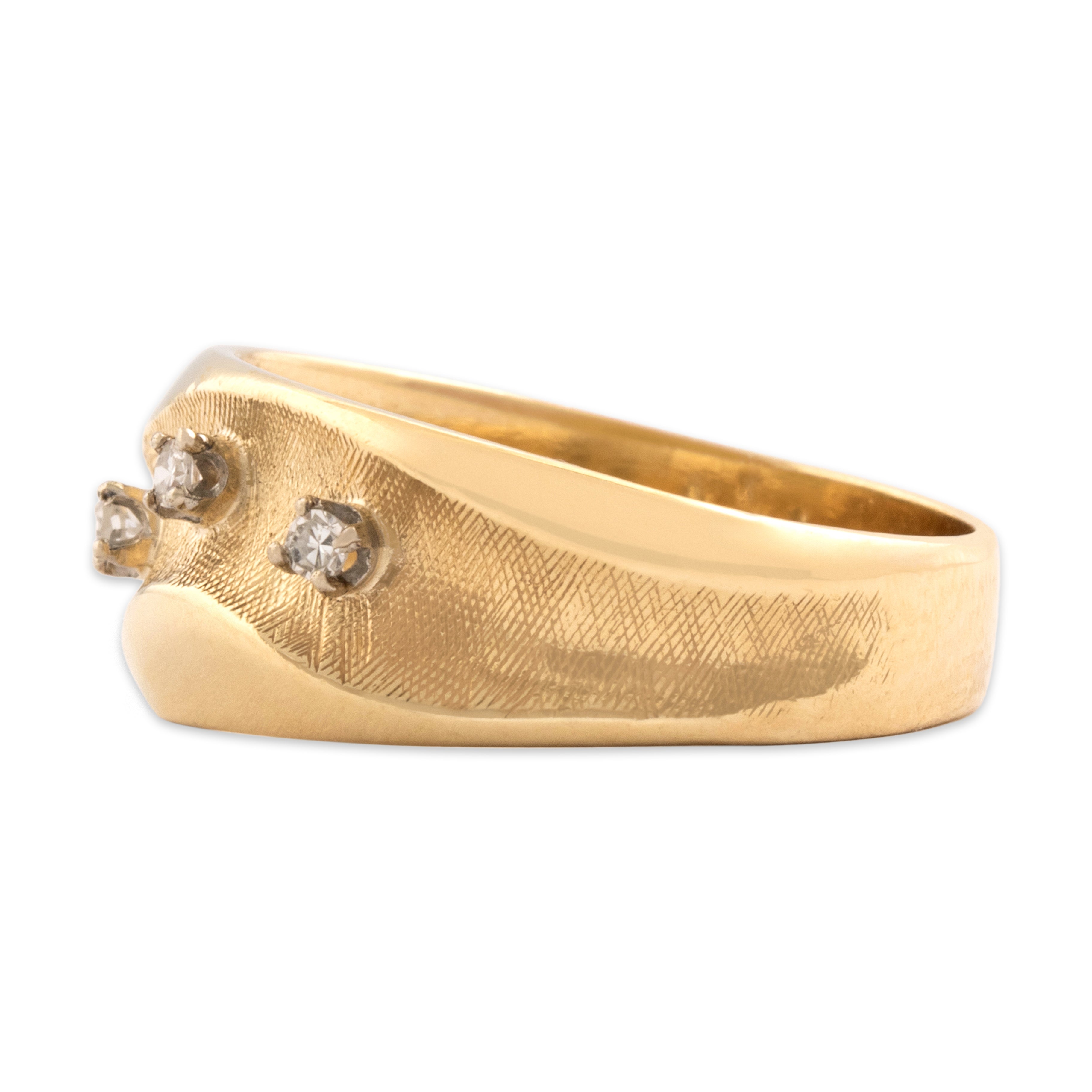 Vintage 14k Yellow Gold Diamond Sleek Textured Wave Band Ring - Side view
