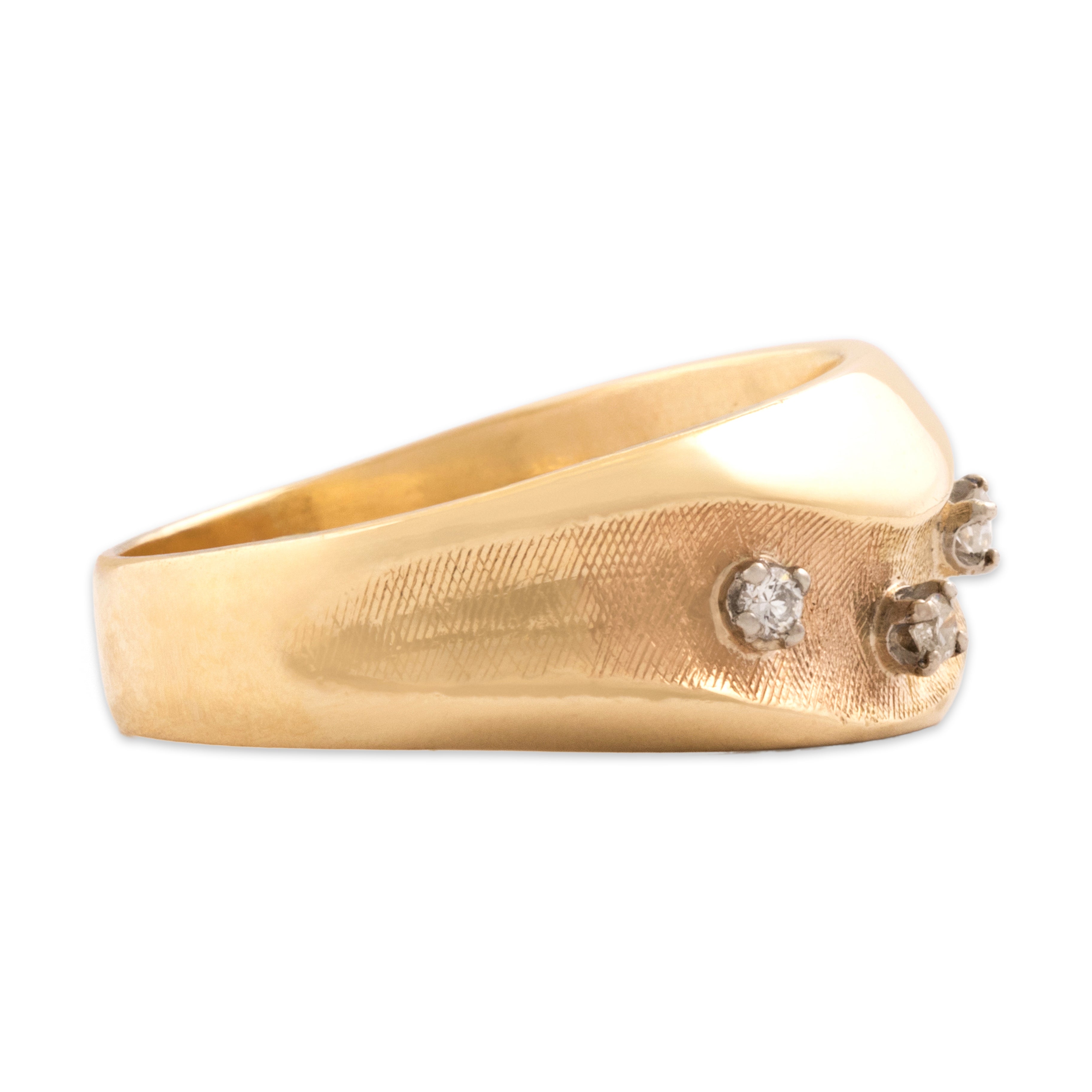 Vintage 14k Yellow Gold Diamond Sleek Textured Wave Band Ring - Side view