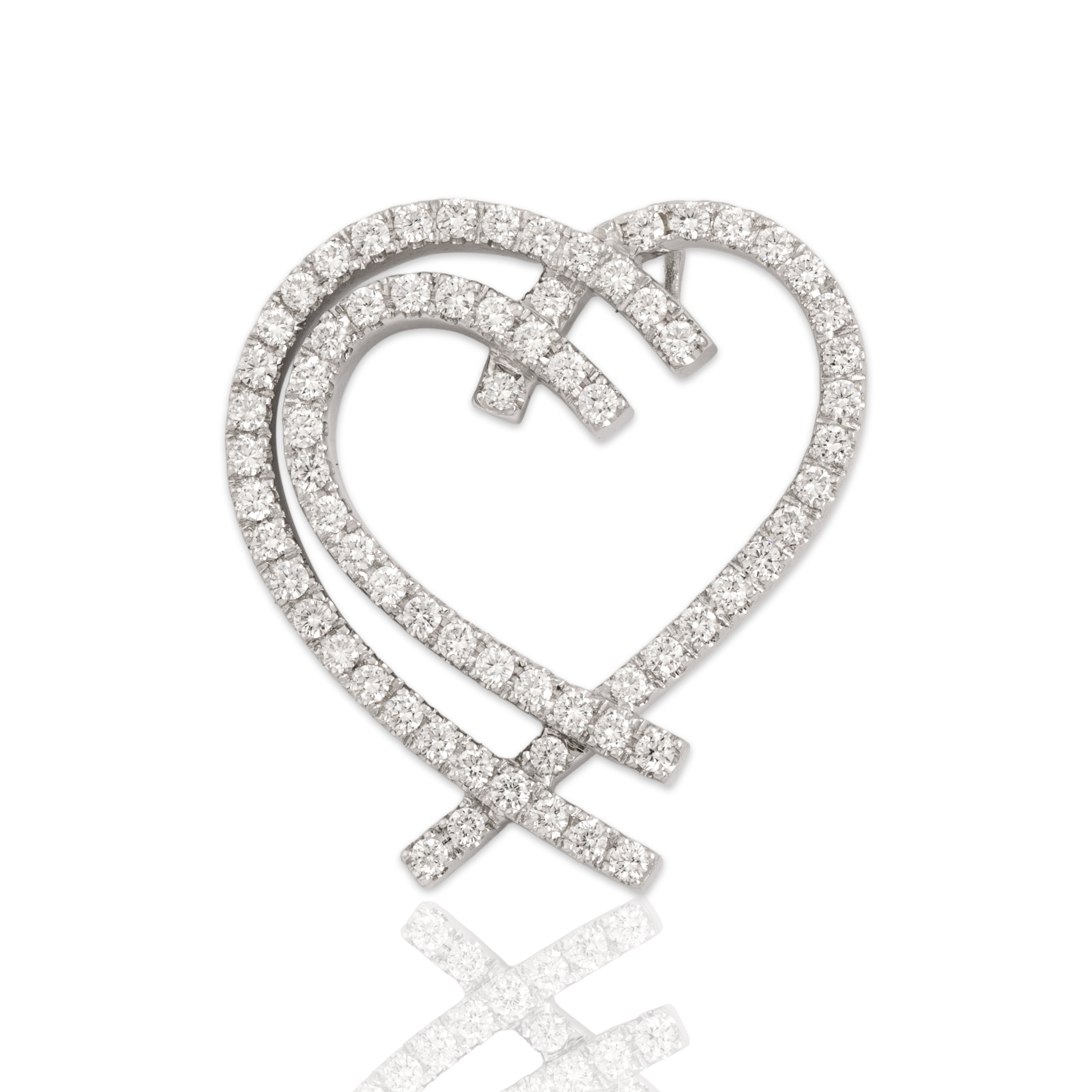 Vintage 14k White Gold .74cttw Diamond Glittering Double Open Heart Slide Pendant - Close-up view