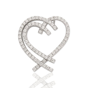 Vintage 14k White Gold .74cttw Diamond Glittering Double Open Heart Slide Pendant