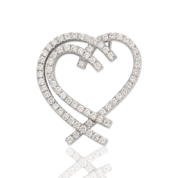 Vintage 14k White Gold .74cttw Diamond Glittering Double Open Heart Slide Pendant - Close-up view