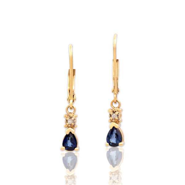 Vintage 14k Yellow Gold .51cttw Blue Sapphire Diamond Cobalt Lever Back Earrings