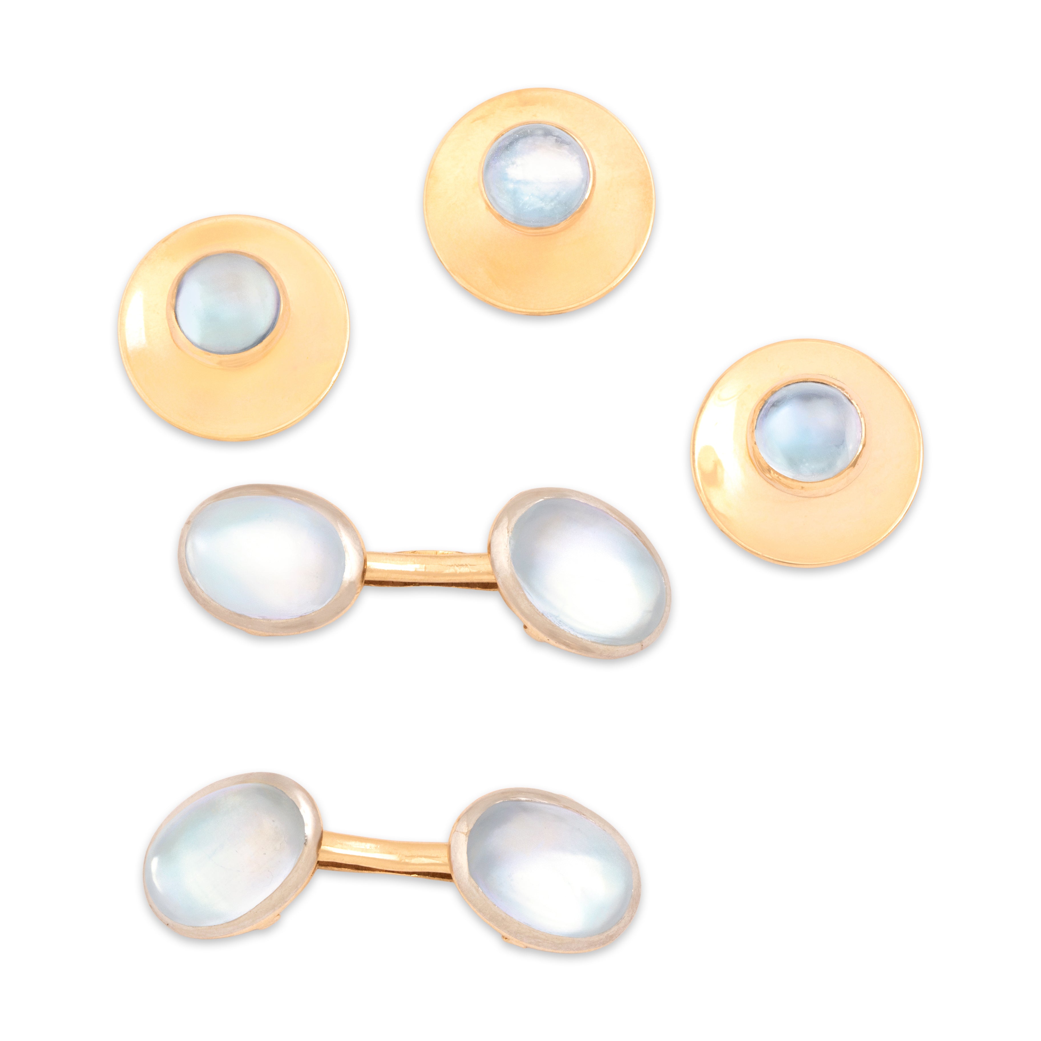 Antique 14k Yellow Gold & Platinum 10.41cttw Moonstone Cabochon Tuxedo Set