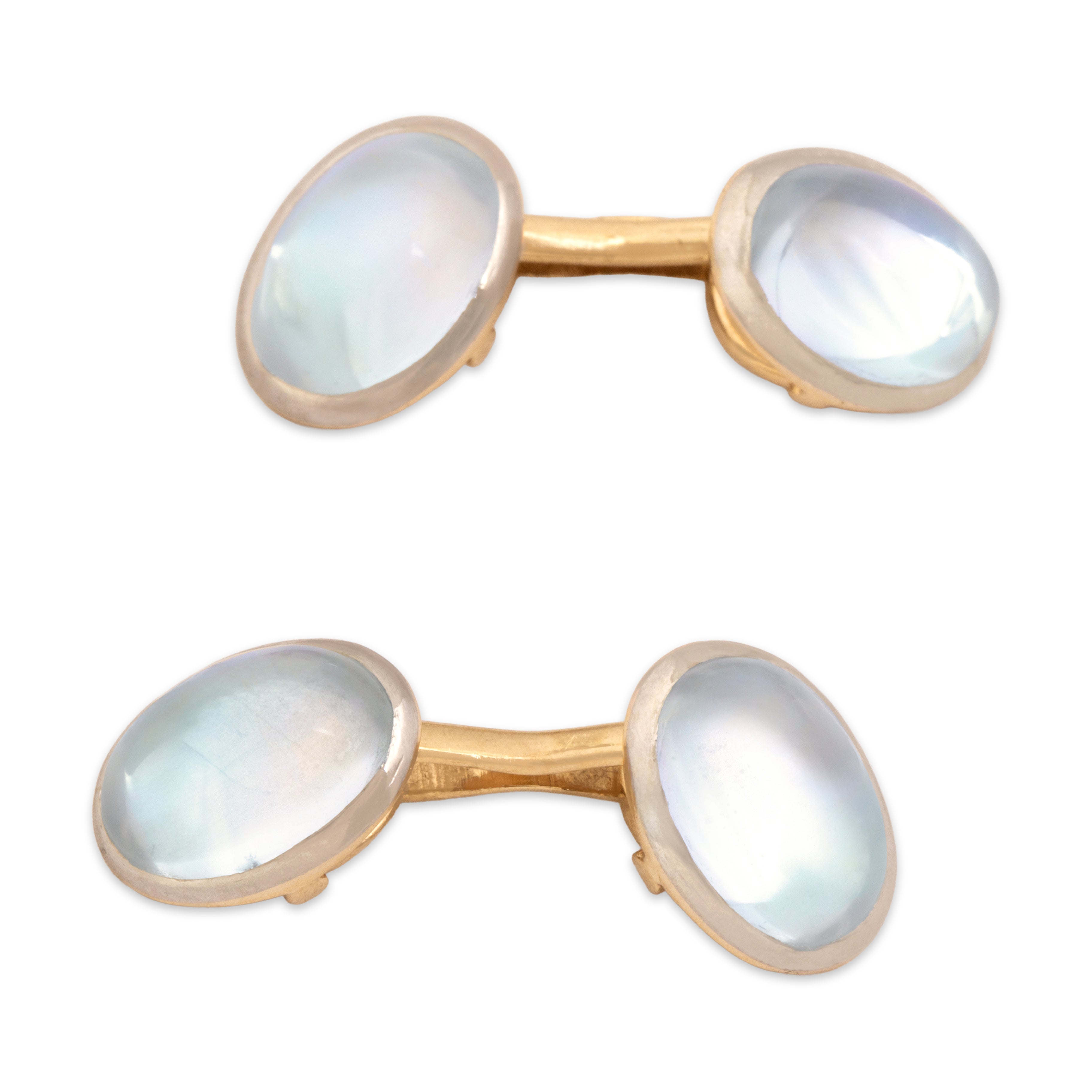 Antique Larter & Sons 14k Yellow Gold & Platinum 10.41cttw Moonstone Mesmerizing Cabochon Set Cufflinks - Close-up view