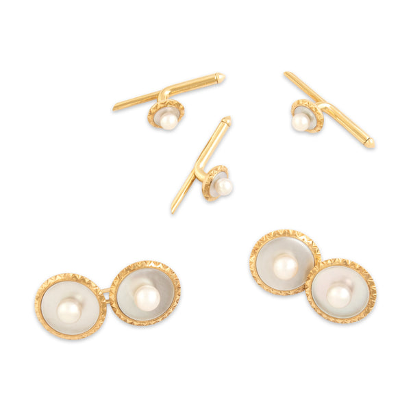 Vintage Mikimoto 14k Yellow Gold Pearl Mother Of Pearl Luminous Tuxedo Set