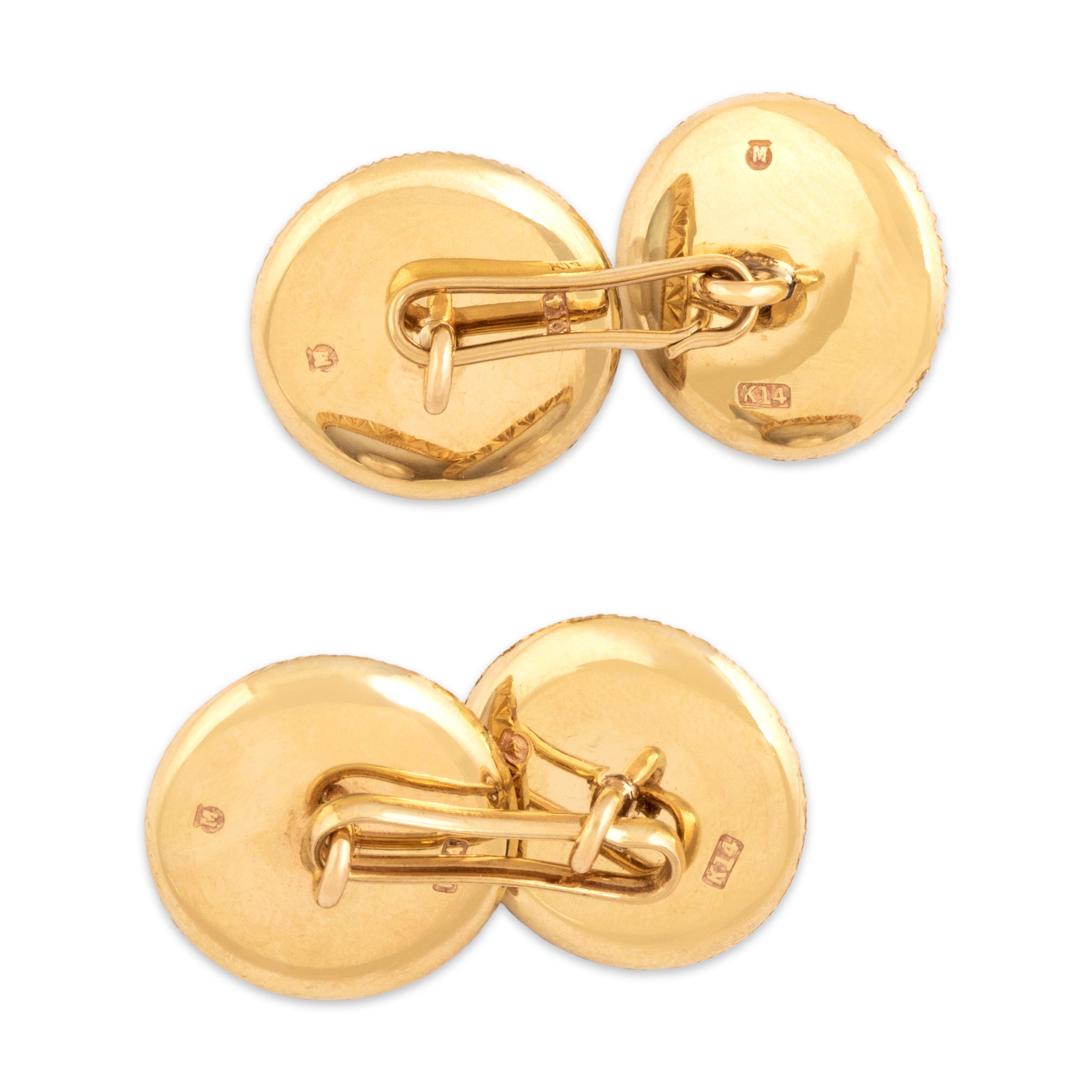 Vintage Mikimoto 14k Yellow Gold Pearl Mother Of Pearl Luminous Geometric Framed Tuxedo Set Cufflinks - detail view #2