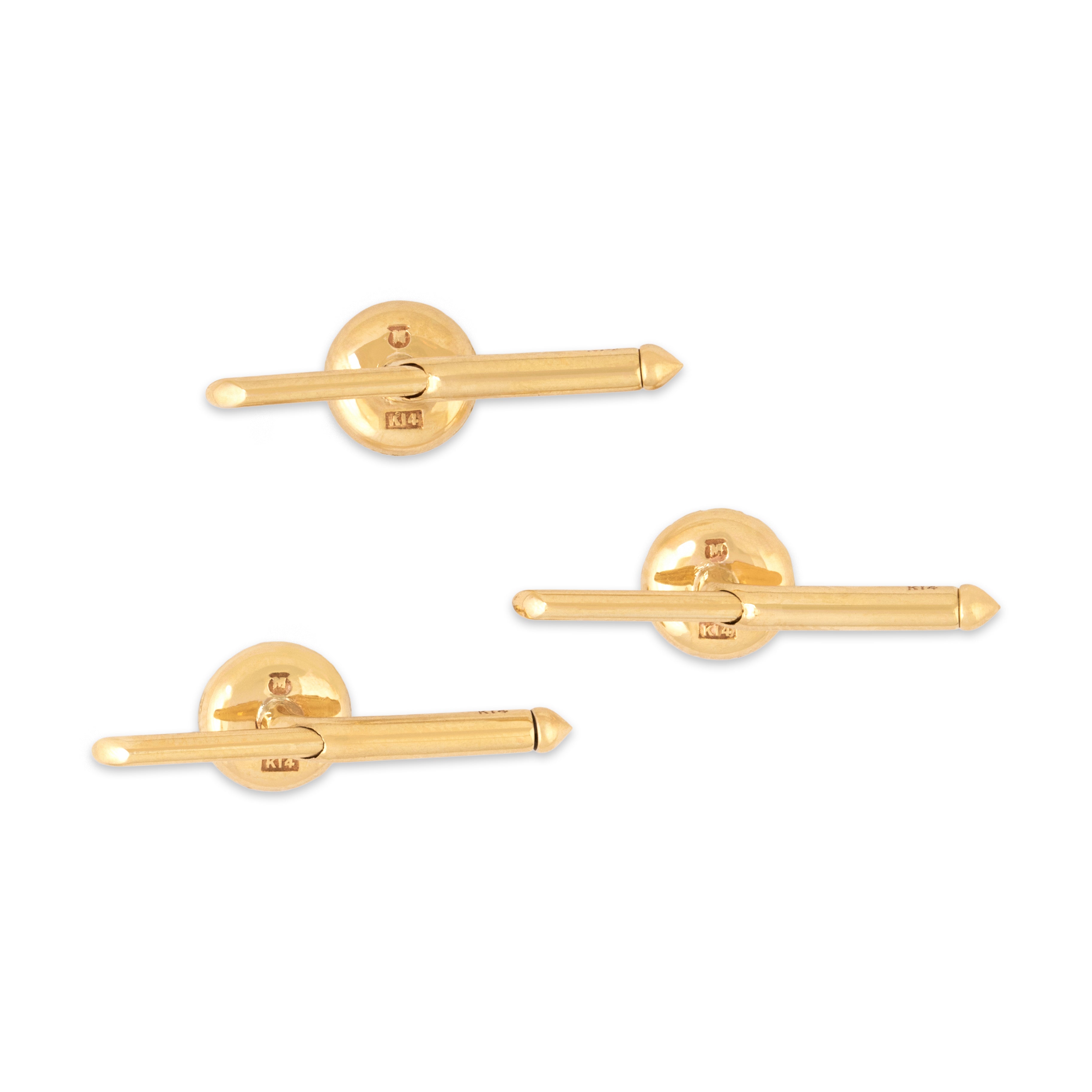 Vintage Mikimoto 14k Yellow Gold Pearl Mother Of Pearl Luminous Geometric Framed Tuxedo Set Cufflinks - Back view