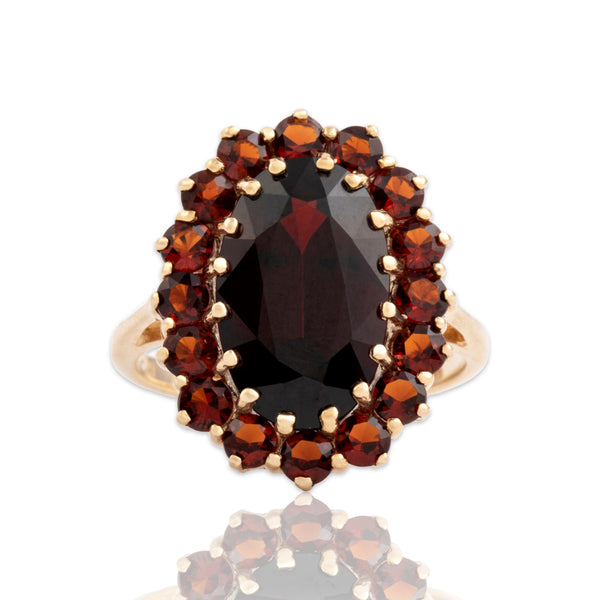 Vintage 10k Yellow Gold 4.83cttw Garnet Crimson Elongated Halo Ring 4.75