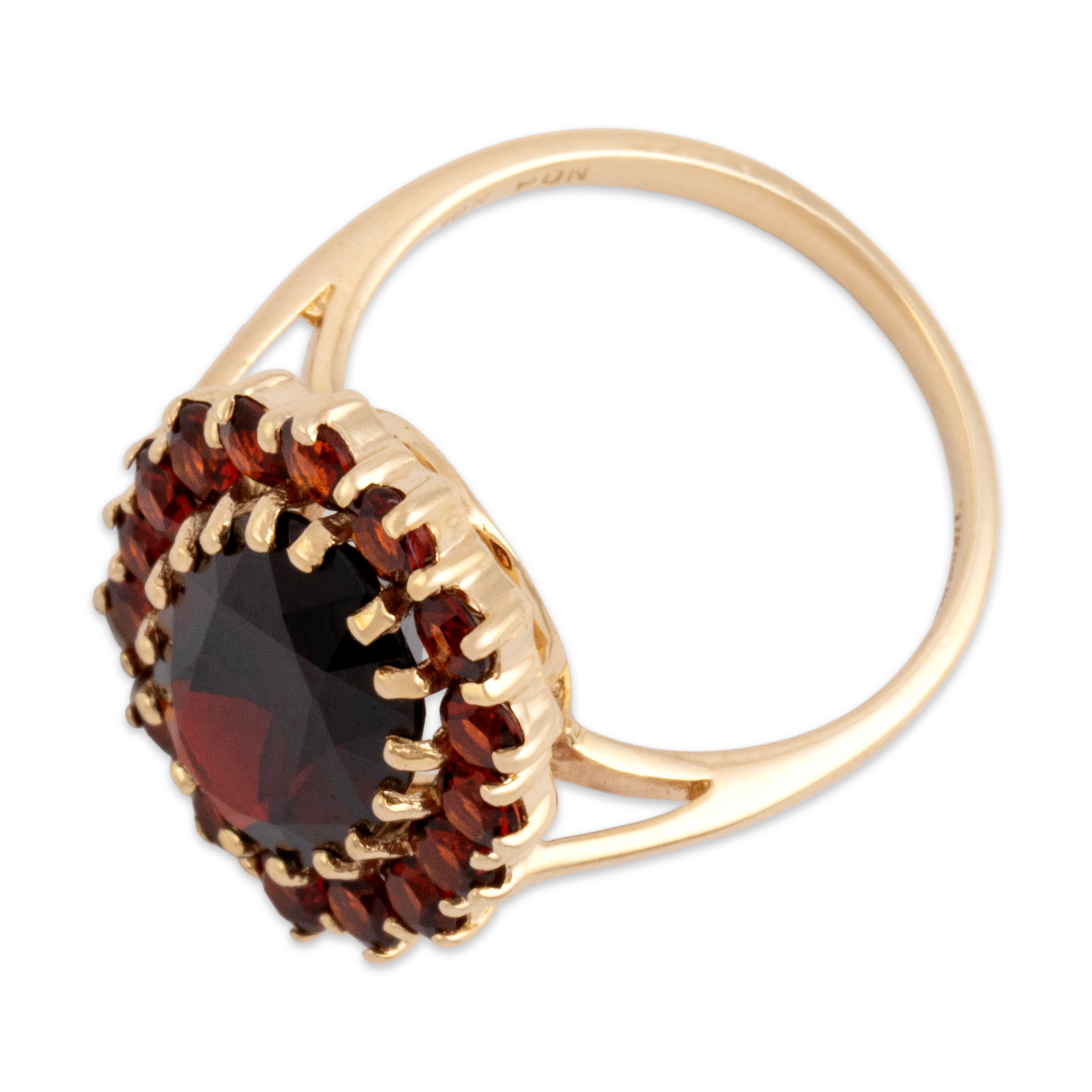 Vintage 10k Yellow Gold 4.83cttw Garnet Crimson Elongated Floriform Halo Ring - Overall view