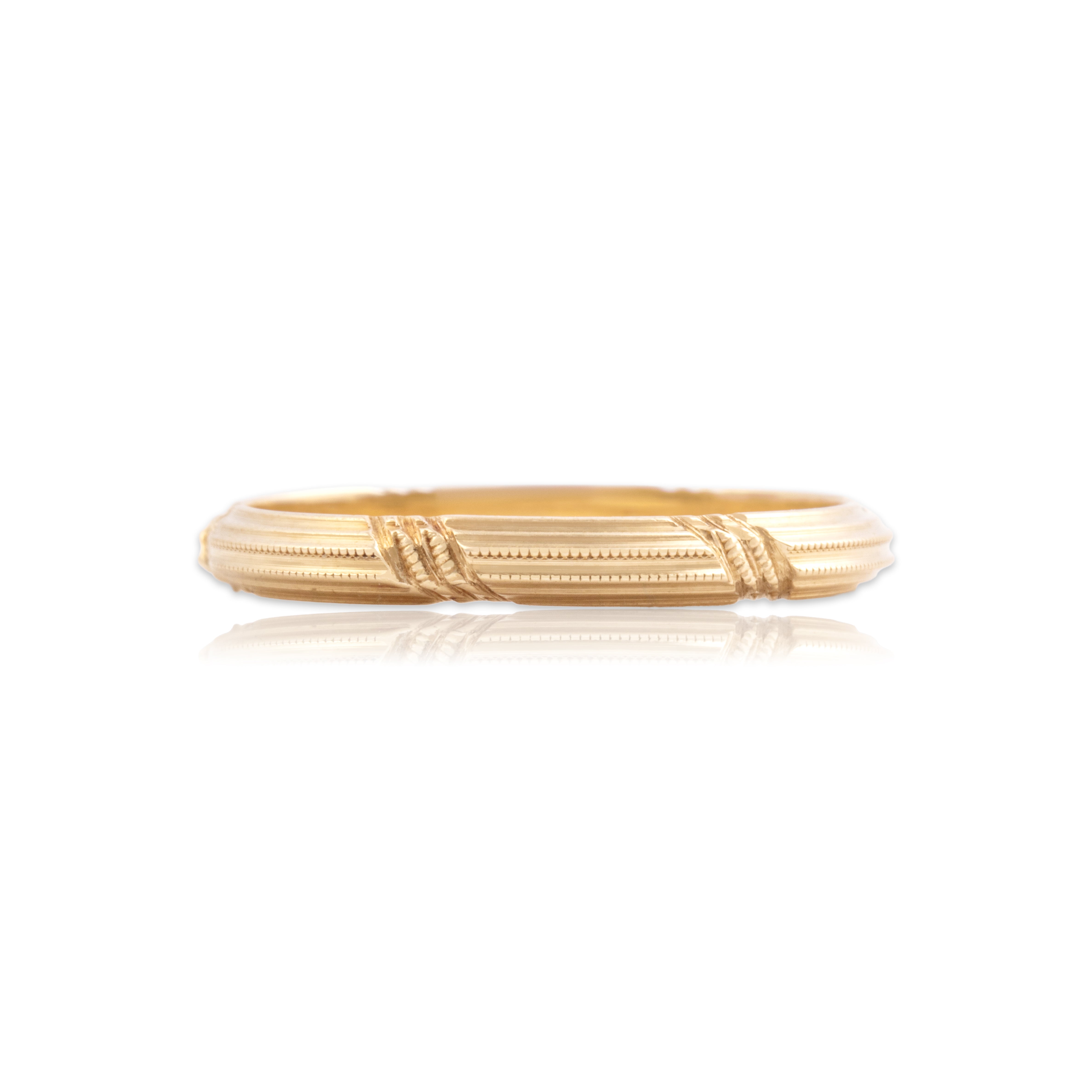 Antique 14k Yellow Gold Classical Milgrain Eternity Band Ring - Close-up view