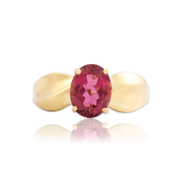 Vintage 14k Yellow Gold 1.75ct Pink Tourmaline Vibrant Twist Shoulder Ring 8.25