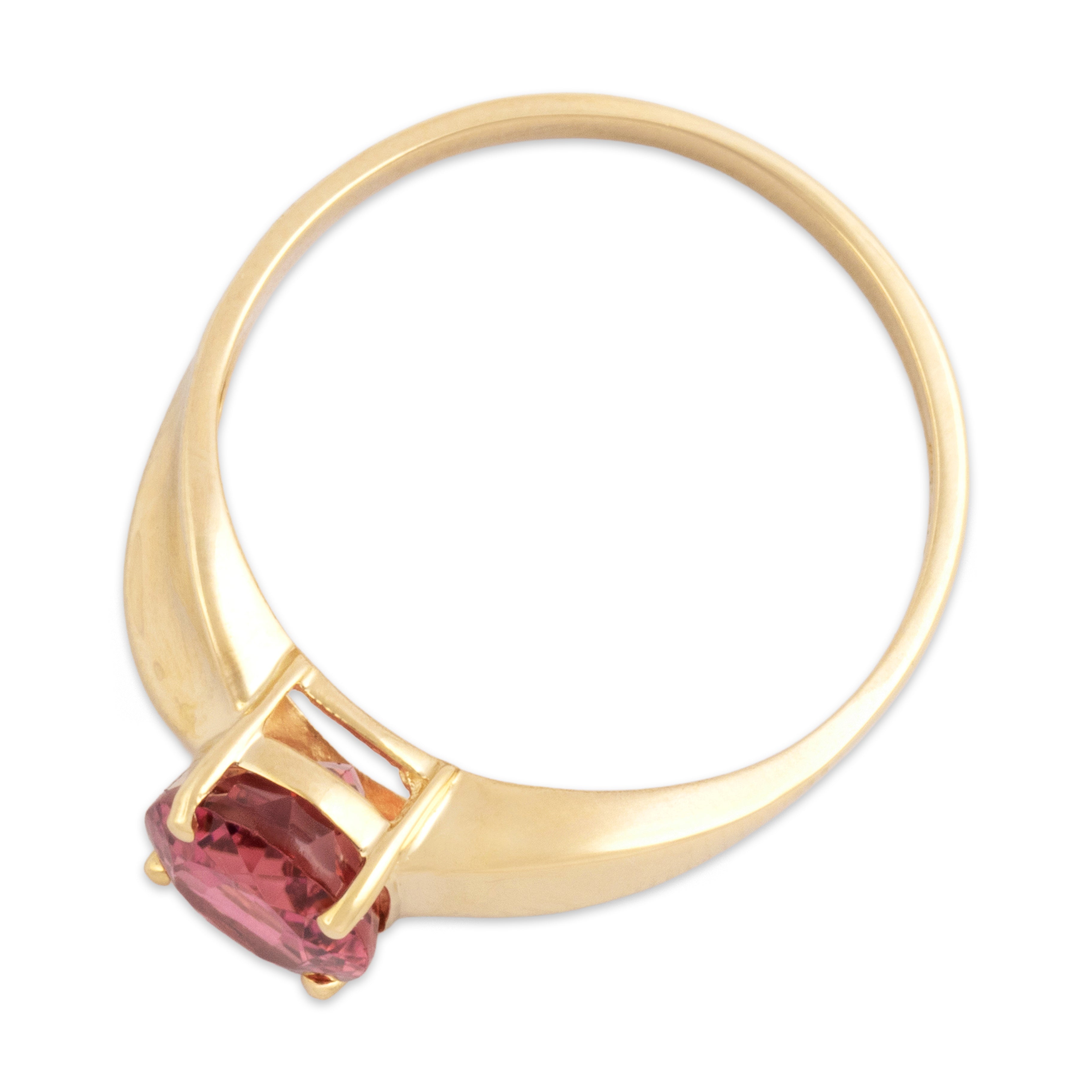Vintage 14k Yellow Gold 1.75ct Pink Tourmaline Vibrant Twist Shoulder Ring 8.25