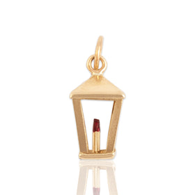 Vintage 14k Yellow Gold Red Enamel Candle Lantern Charm / Pendant