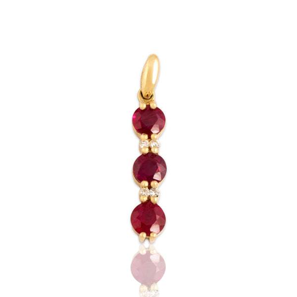 Vintage 14k Yellow Gold 1.04cttw Ruby Diamond Elegant Alternating Trio Pendant