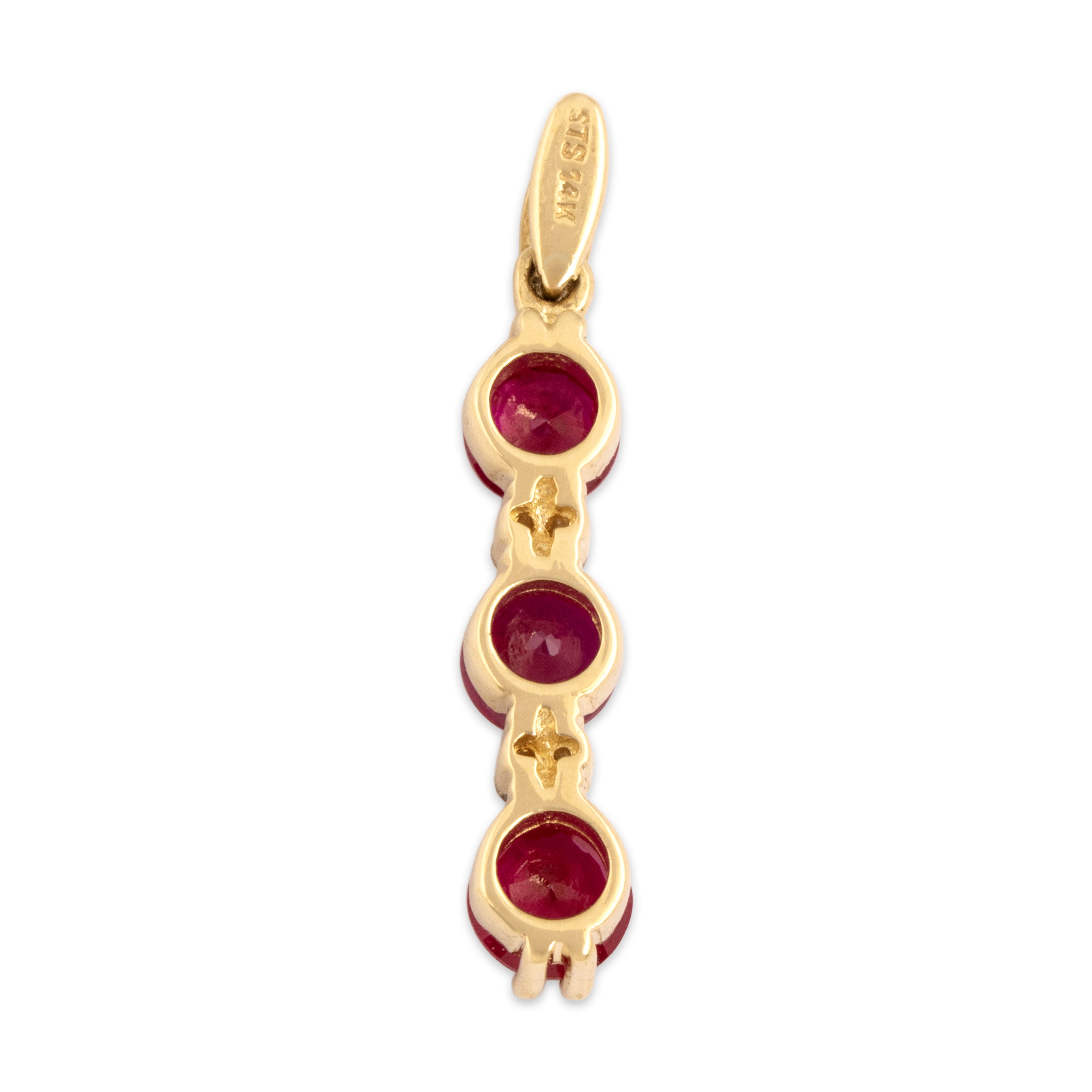 Vintage 14k Yellow Gold 1.04cttw Ruby Diamond Elegant Alternating Dangle Trio Pendant - Back view