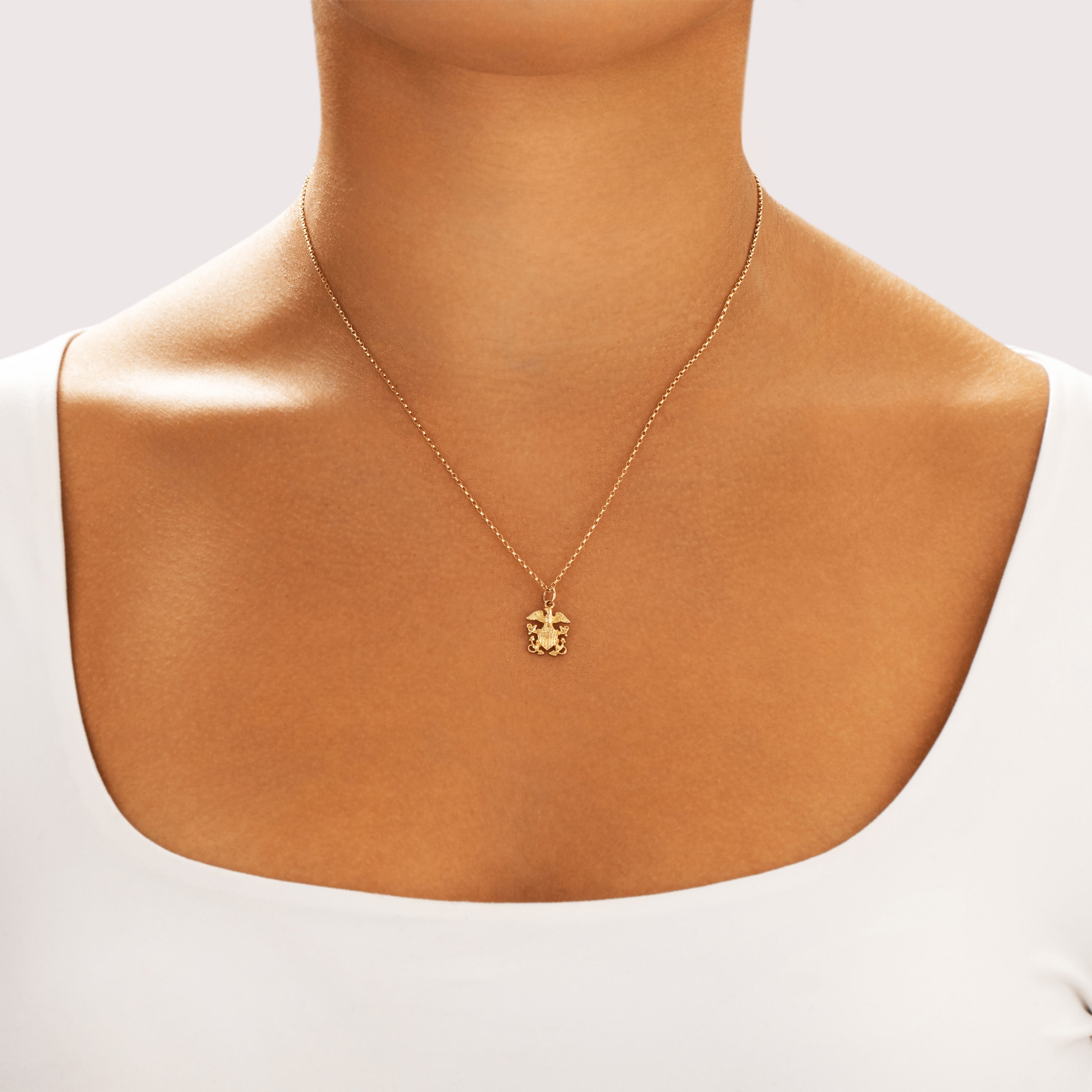 Vintage 14k Yellow Gold U.s. Navy Crest Sweetheart Charm / Pendant - On model view