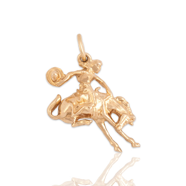 Vintage 14k Yellow Gold Western Bucking Bronco Charm / Pendant - Close-up view
