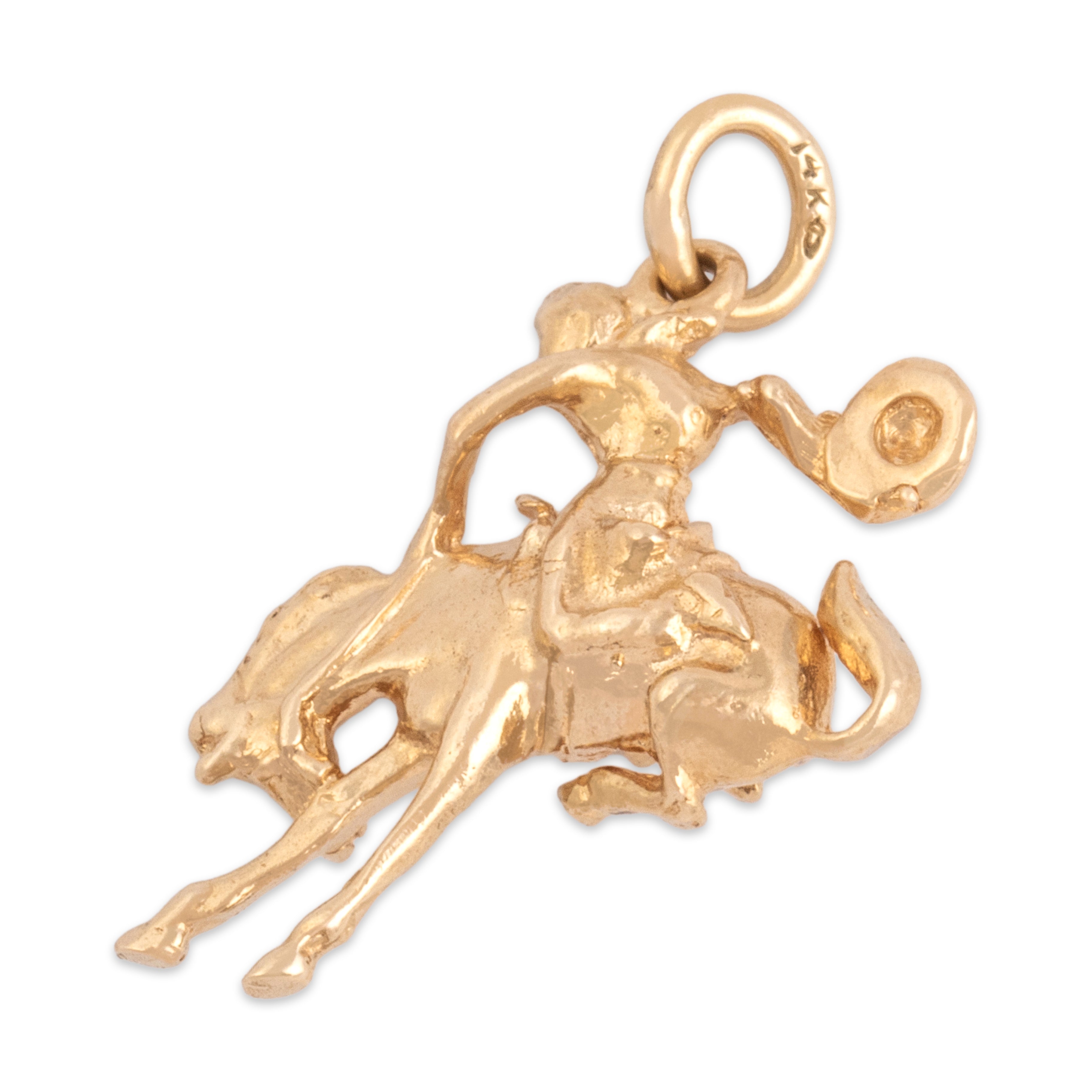 Vintage 14k Yellow Gold Western Bucking Bronco Charm / Pendant - Back view