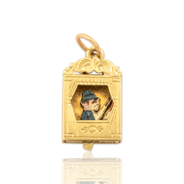 Vintage Sloan & Co. 14k Yellow Gold Articulated Enamel Punch & Judy Charm / Pendant