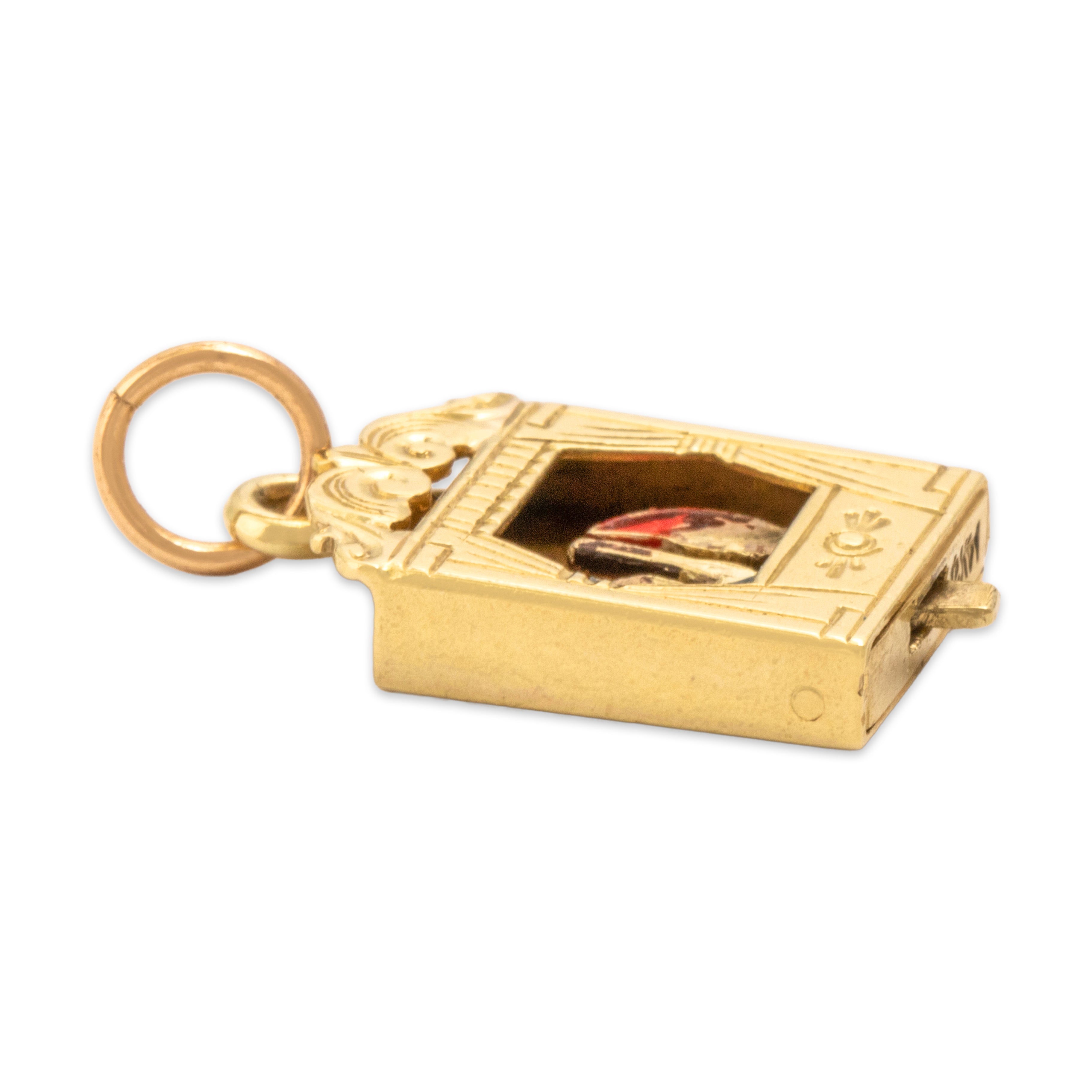 Vintage Sloan & Co. 14k Yellow Gold Articulated Enamel Punch & Judy Charm / Pendant - Side view