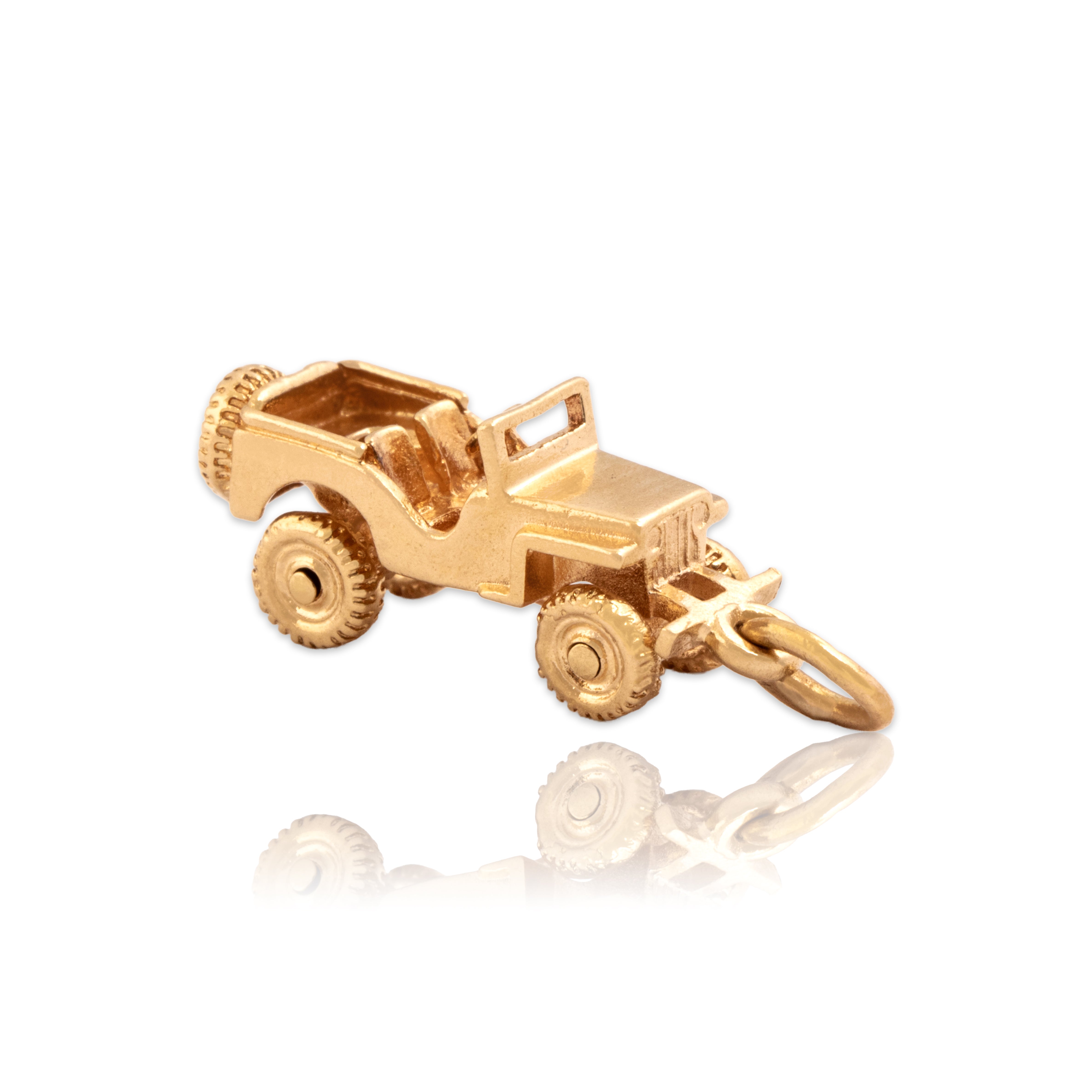 Vintage 14k Yellow Gold Articulating Military Jeep Charm / Pendant - Close-up view