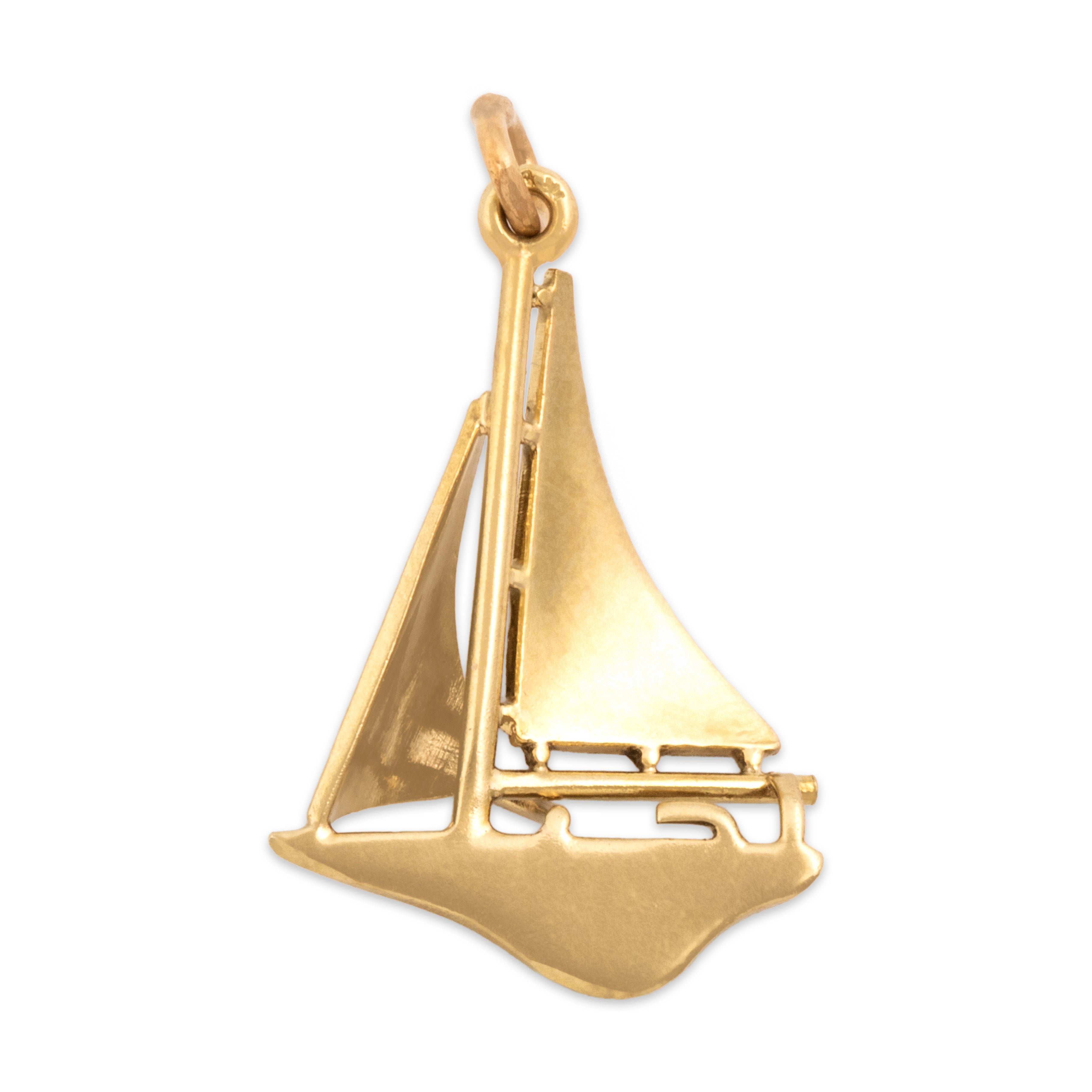 Vintage 14k Yellow Gold Nautical Enamel Sailboat Charm / Pendant - Back view