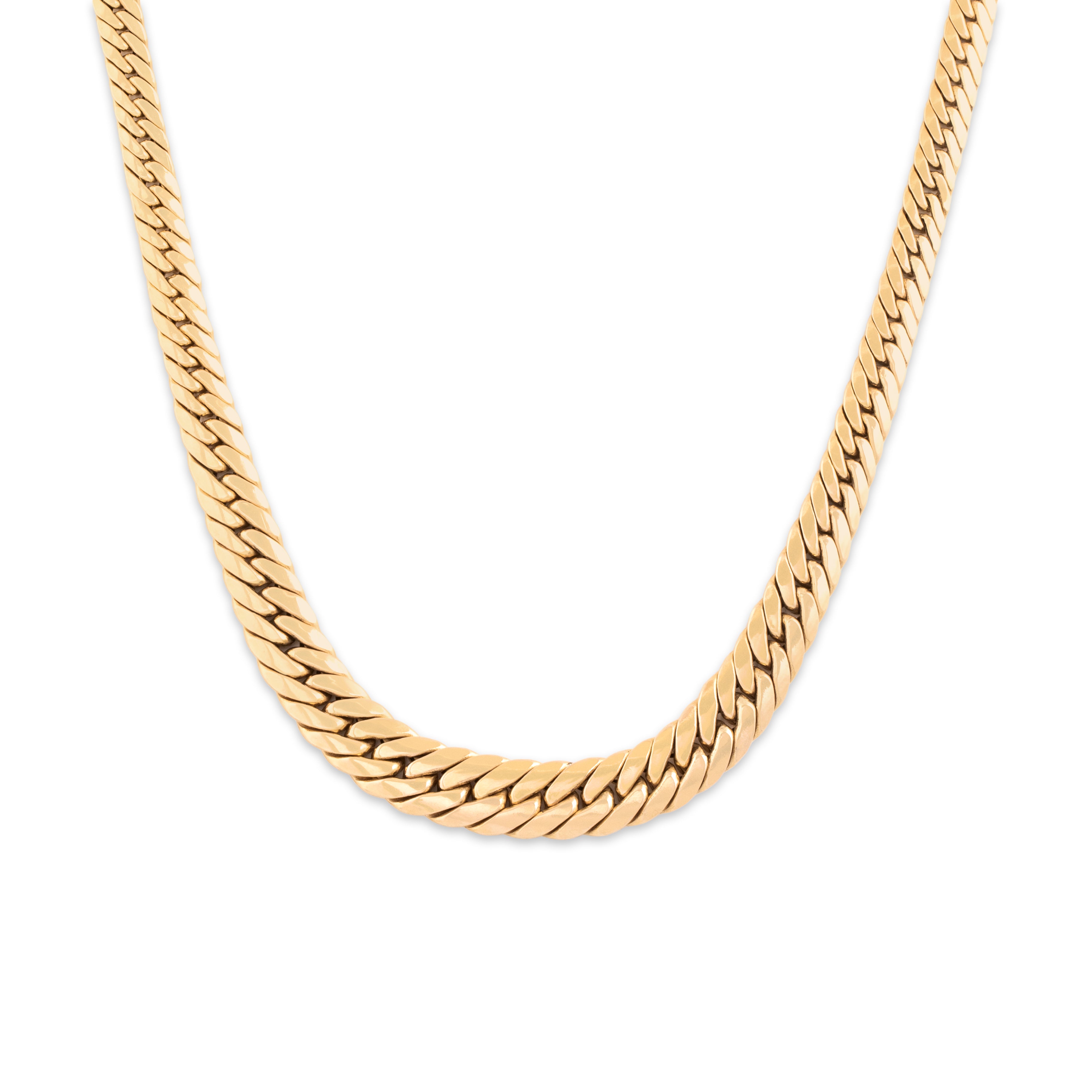 Vintage 14k Yellow Gold Bold Graduated Flat Chain Necklace - detail view #1