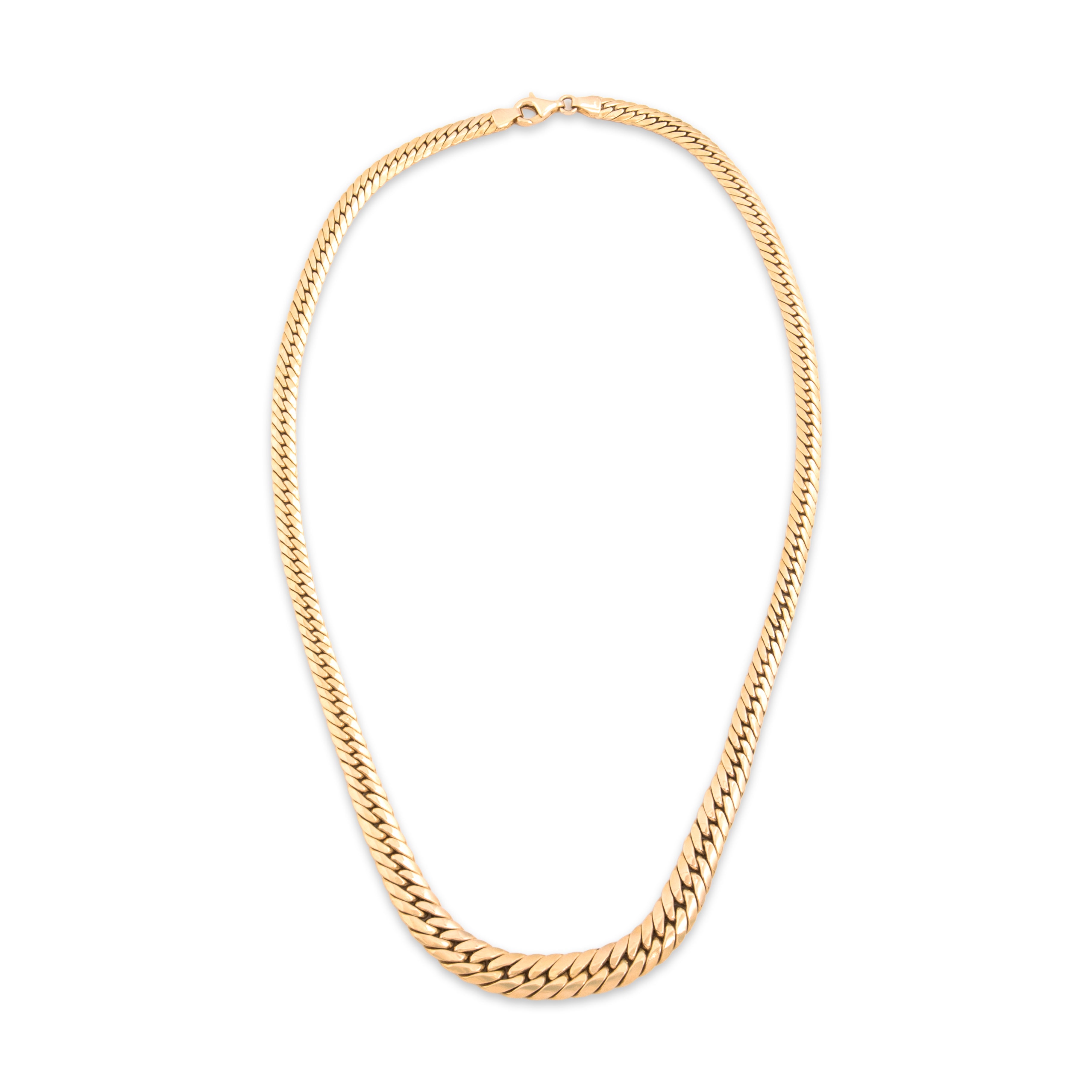 Vintage 14k Yellow Gold Bold Graduated Flat Chain Necklace - Overall view