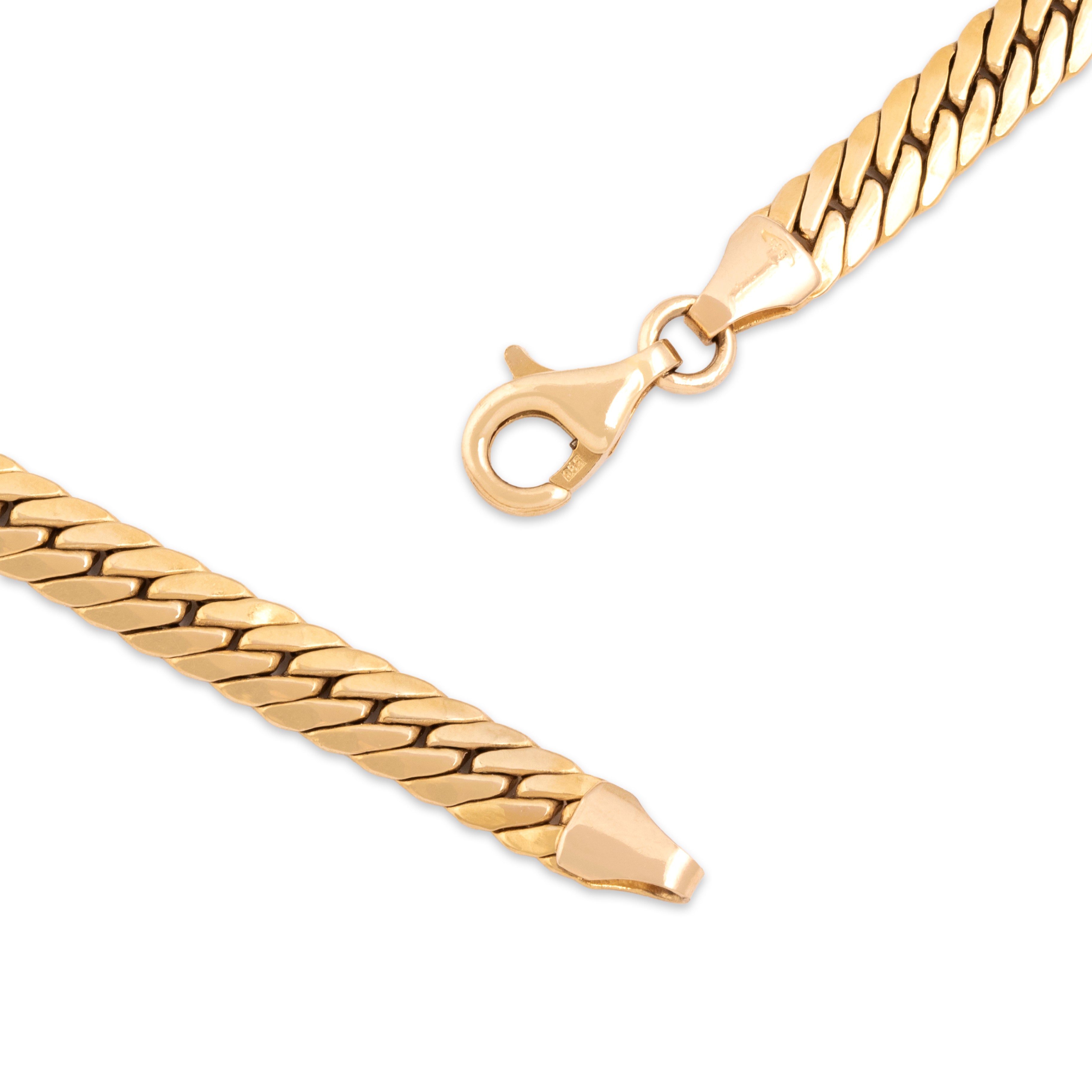 Vintage 14k Yellow Gold Bold Graduated Flat Chain Necklace - clasp view