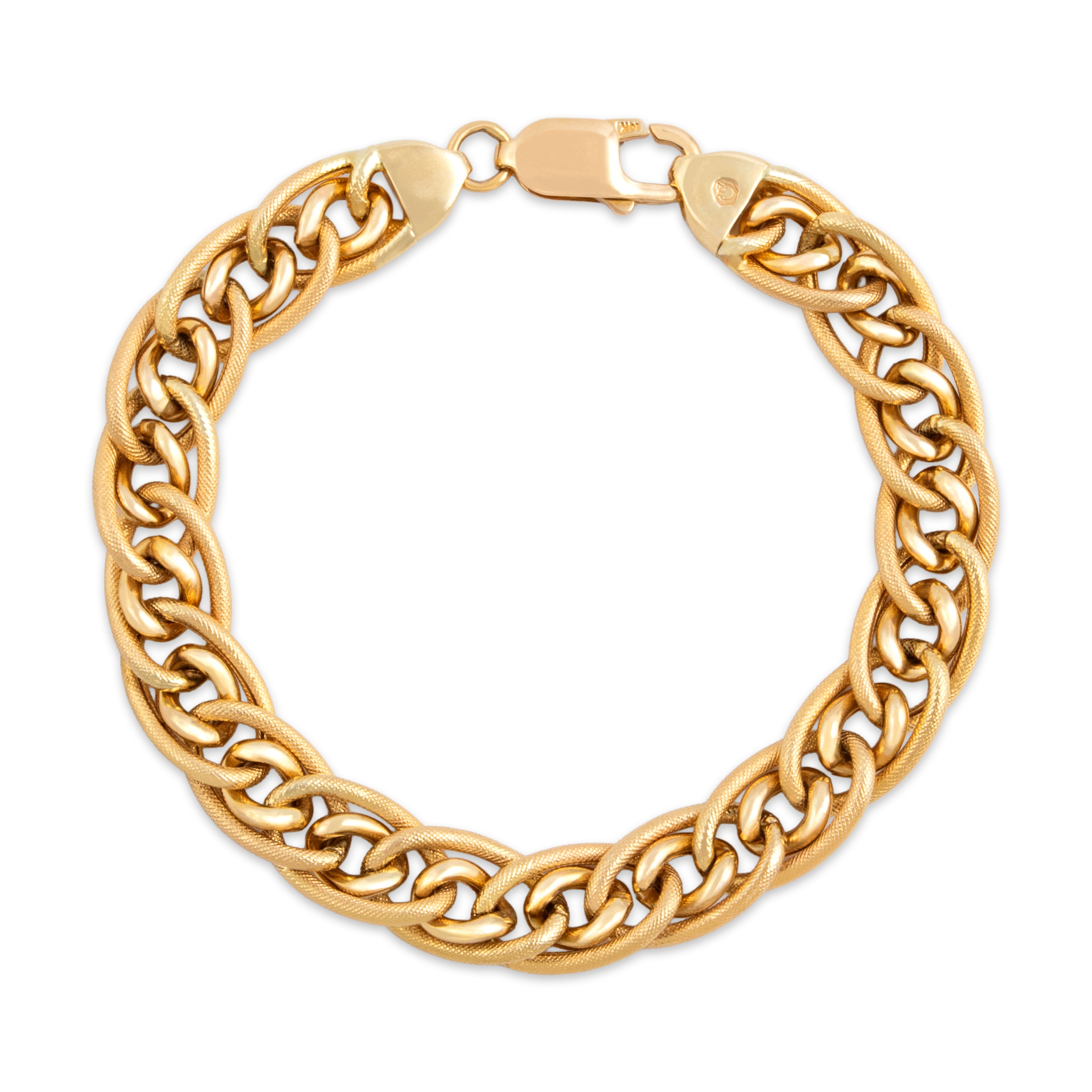 Vintage Italian 14k Yellow Gold Chic Textured Mixed Cable Link Bracelet - Overall view