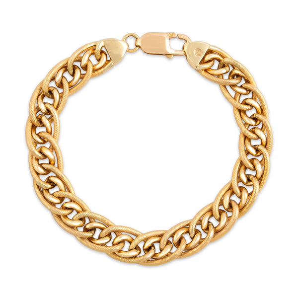 Vintage Italian 14k Yellow Gold Chic Textured Mixed Cable Link Bracelet 7